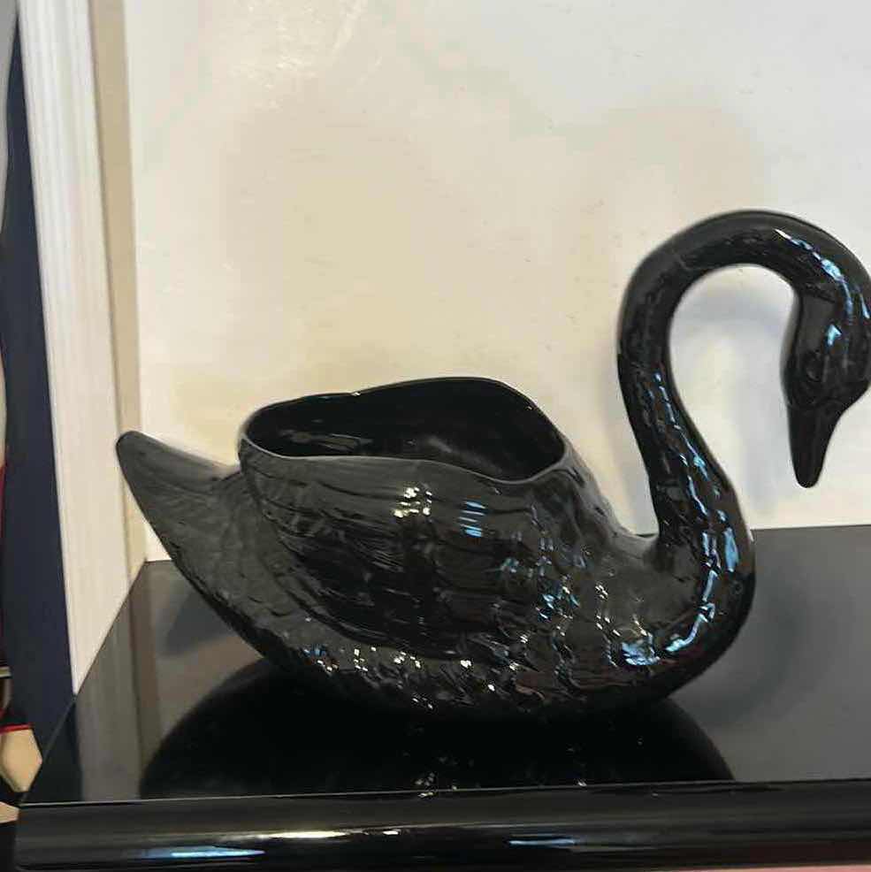 Photo 1 of BLACK CERAMIC SWAN PLANTER 23” x H14”