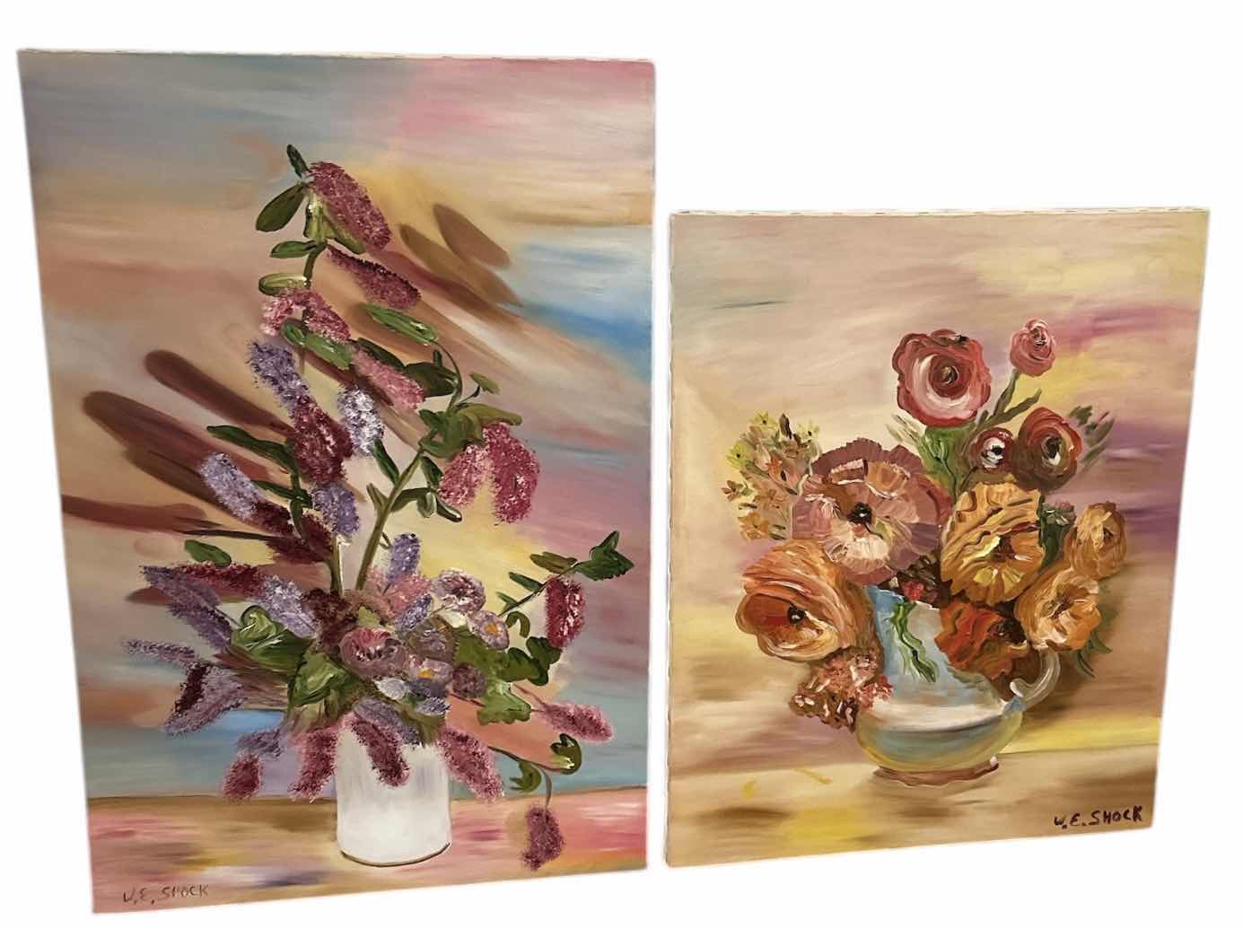 Photo 1 of 2 UNFRAMED SIGNED FLORAL PAINT ON CANVAS ARTWORK PIECES (LARGEST 24” x 36”)