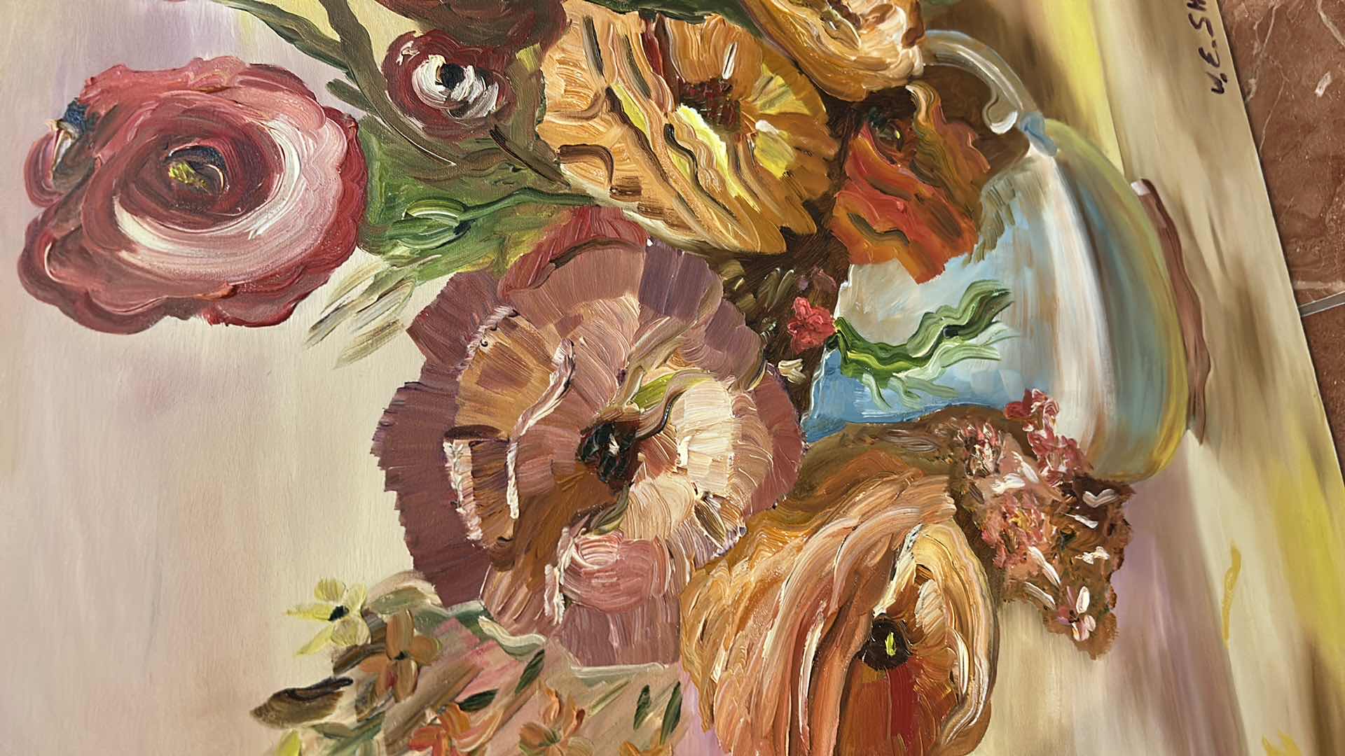 Photo 1 of 2 UNFRAMED SIGNED FLORAL PAINT ON CANVAS ARTWORK PIECES (LARGEST 24” x 36”)