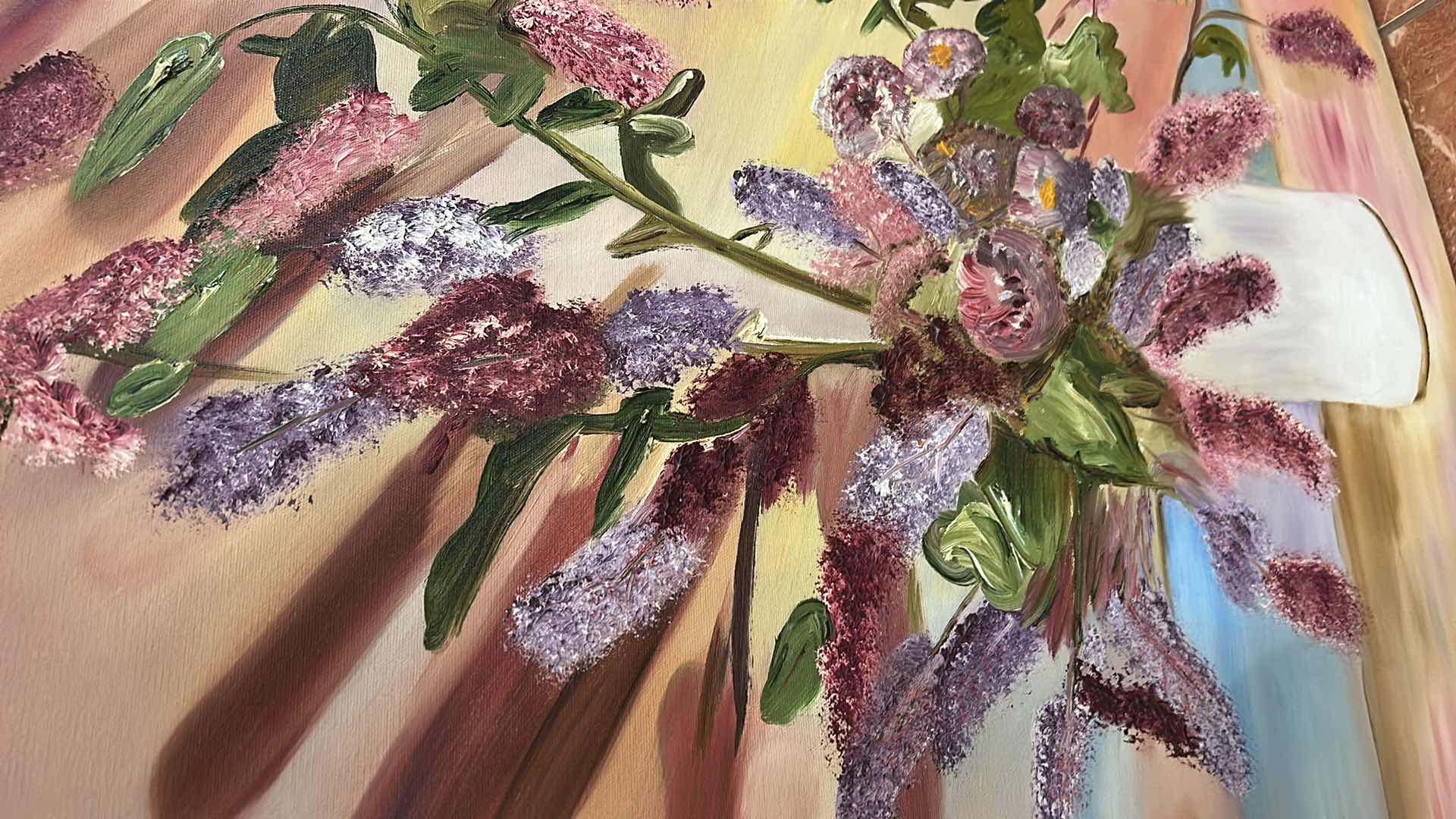 Photo 1 of 2 UNFRAMED SIGNED FLORAL PAINT ON CANVAS ARTWORK PIECES (LARGEST 24” x 36”)