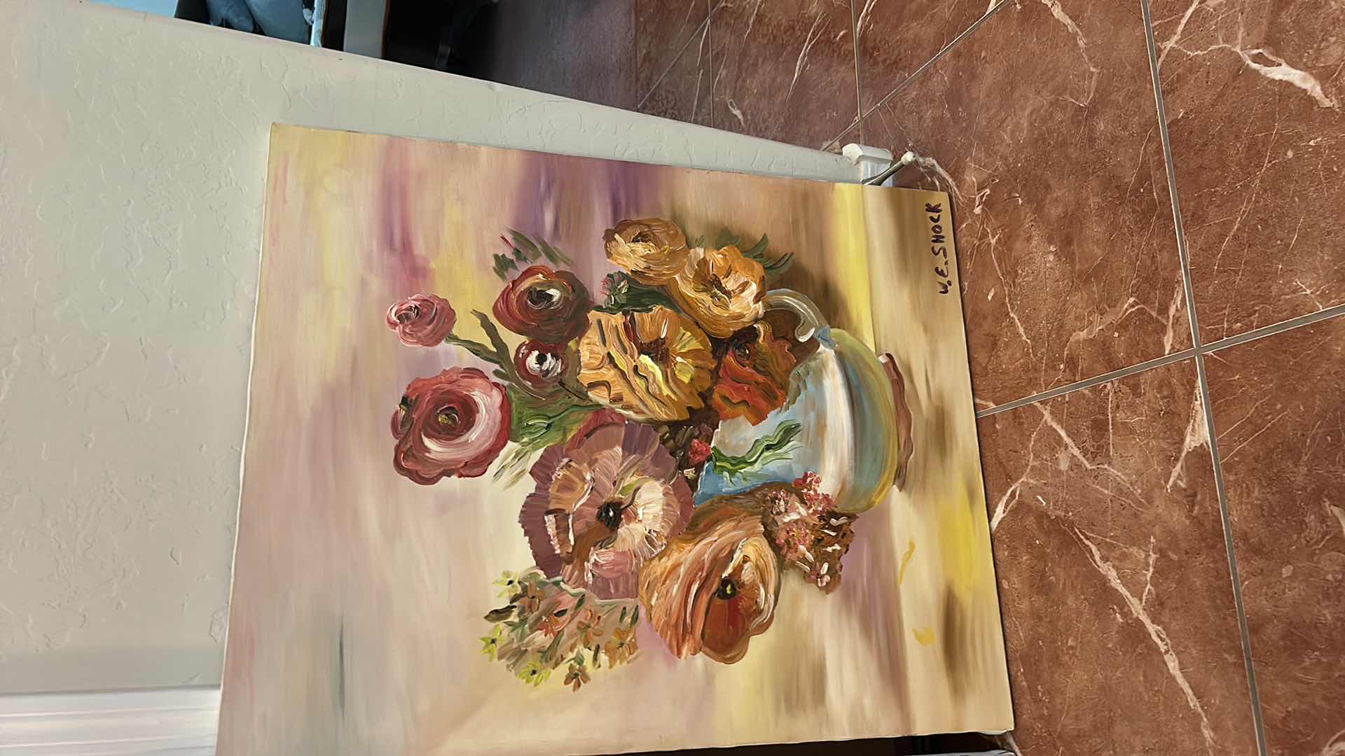 Photo 1 of 2 UNFRAMED SIGNED FLORAL PAINT ON CANVAS ARTWORK PIECES (LARGEST 24” x 36”)