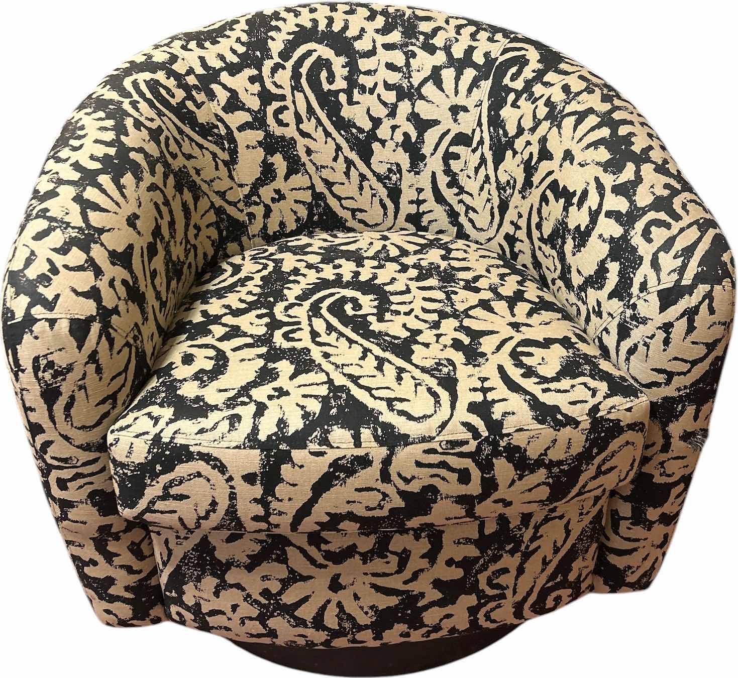 Photo 1 of BLACK AND TAN ROTATING WHEELED PETITE OCCASIONAL CHAIR 31“ x 31“ x H26“