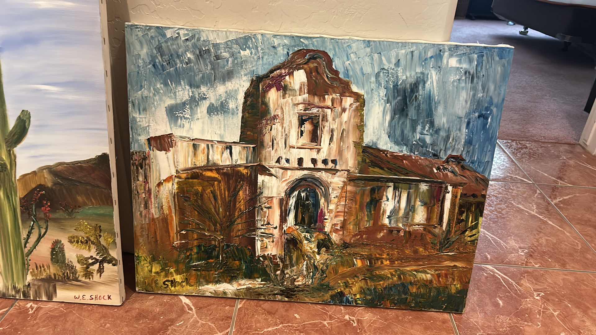 Photo 1 of 2 UNFRAMED SIGNED PAINT ON CANVAS, LANDSCAPE ARTWORK ( LARGEST 24” x H34 1/2”)