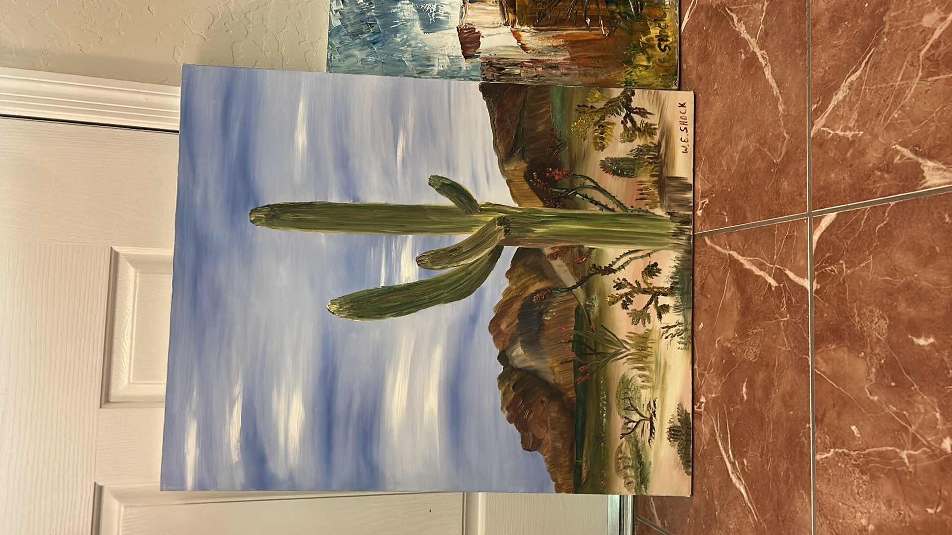 Photo 1 of 2 UNFRAMED SIGNED PAINT ON CANVAS, LANDSCAPE ARTWORK ( LARGEST 24” x H34 1/2”)