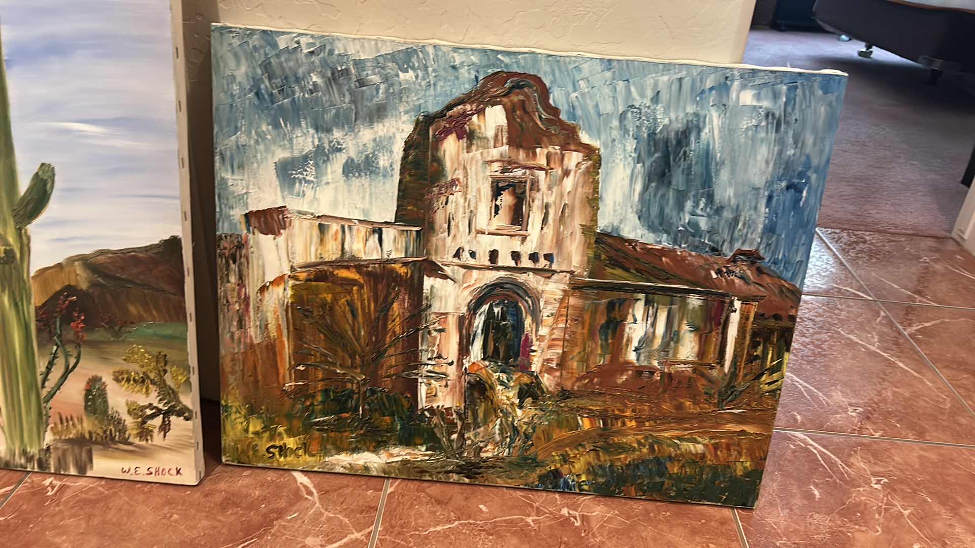 Photo 1 of 2 UNFRAMED SIGNED PAINT ON CANVAS, LANDSCAPE ARTWORK ( LARGEST 24” x H34 1/2”)