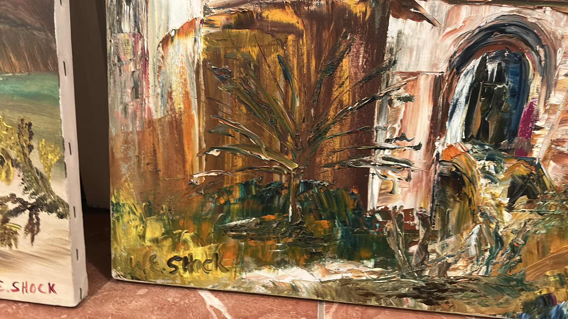 Photo 1 of 2 UNFRAMED SIGNED PAINT ON CANVAS, LANDSCAPE ARTWORK ( LARGEST 24” x H34 1/2”)