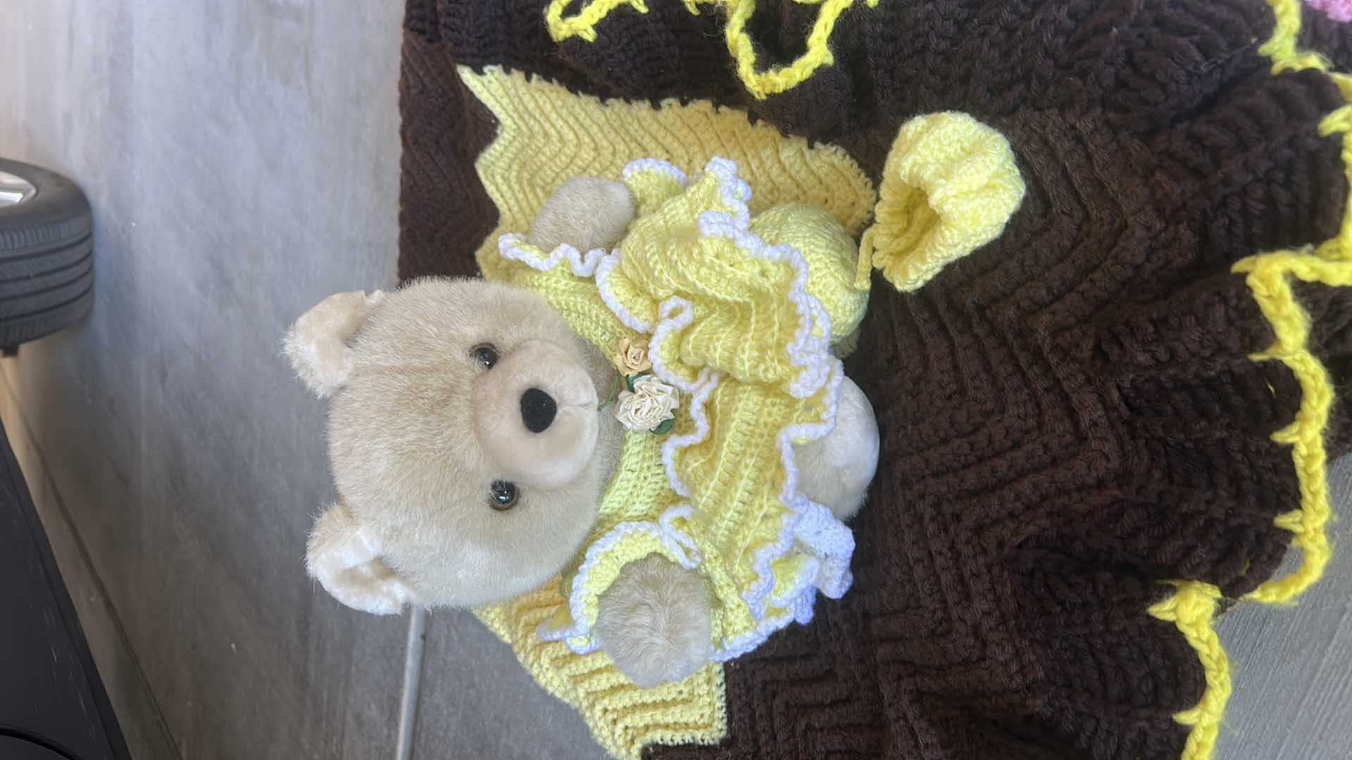 Photo 1 of 2 CROCHETED AFGANS AND BEARS WITH CROCHETED OUTFITS