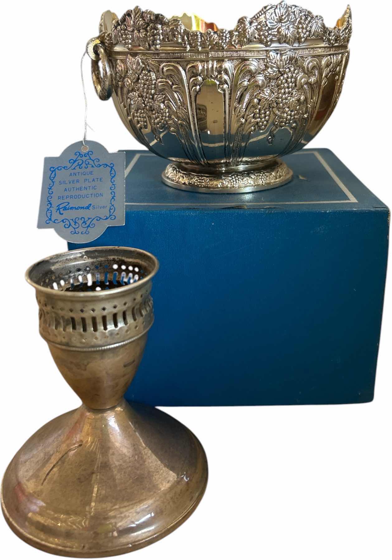 Photo 1 of STERLING CANDLE HOLDER H4” AND  SILVER PLATED BOWL