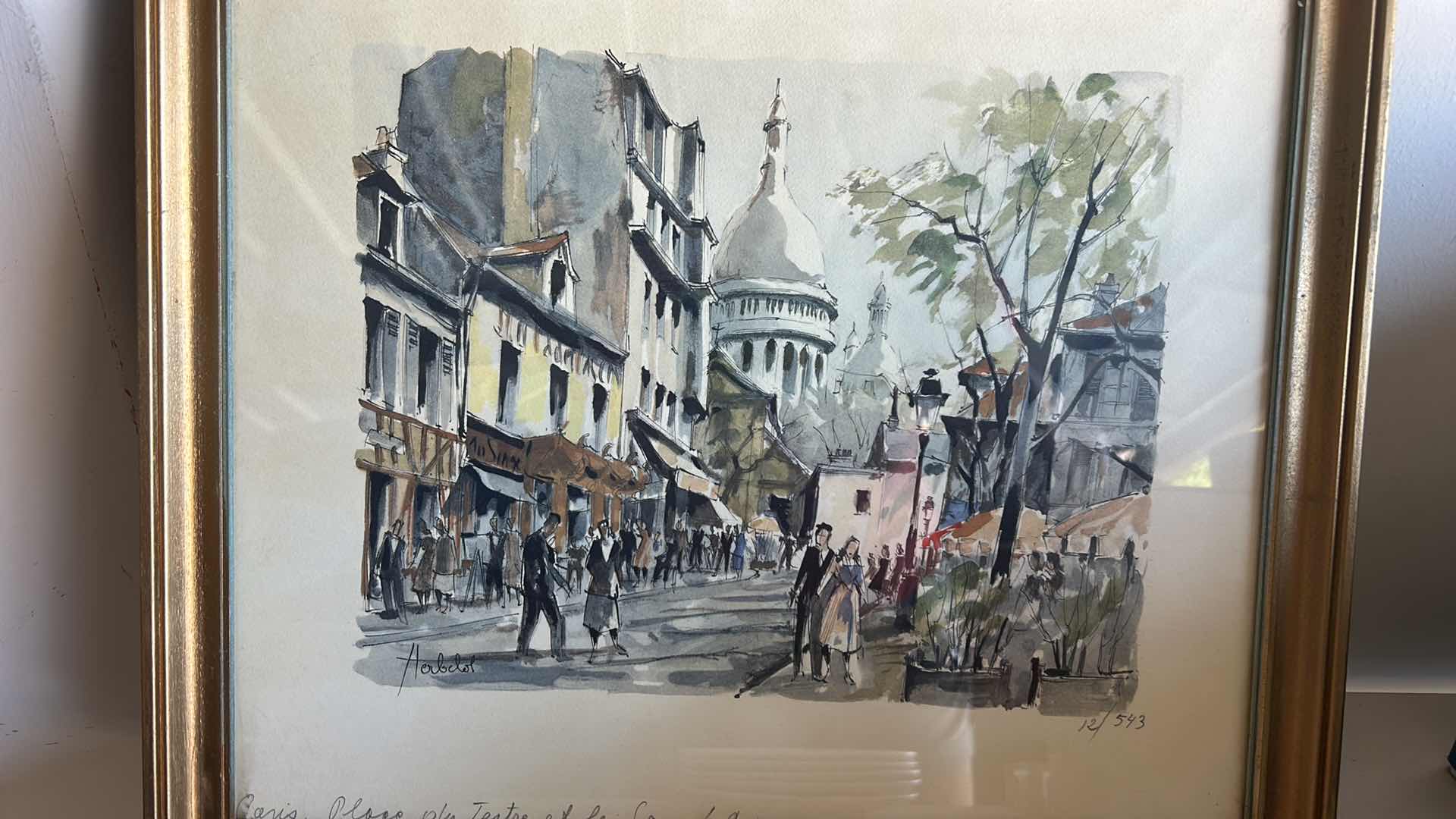 Photo 1 of GOLD FRAMED, NUMBERED SIGNED WATERCOLOR “PARIS” ARTWORK 15 1/2” x H14”