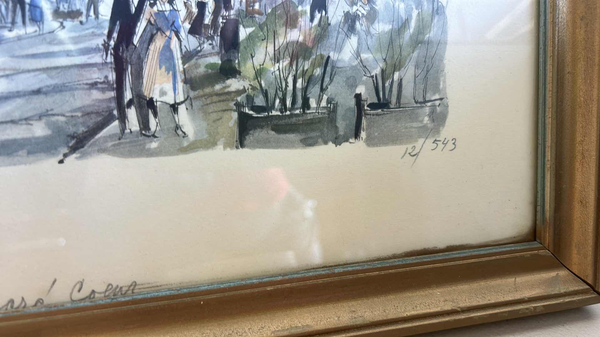 Photo 1 of GOLD FRAMED, NUMBERED SIGNED WATERCOLOR “PARIS” ARTWORK 15 1/2” x H14”