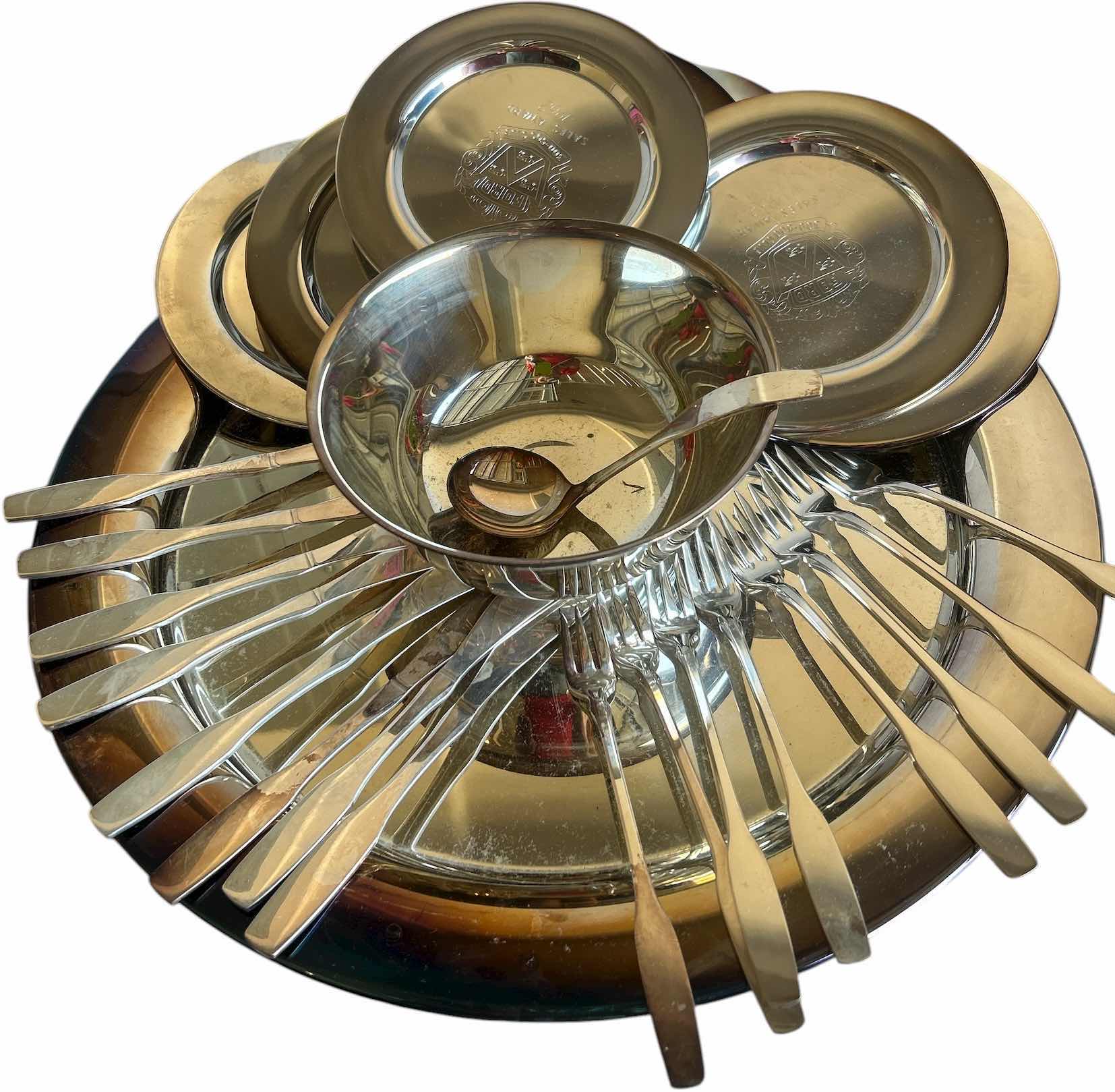 Photo 1 of AVON SILVER PLATED AWARDS- PLATTER WITH BOWL AND SPOON, 8 PLATES, 8 FORKS & 8 SPREADERS