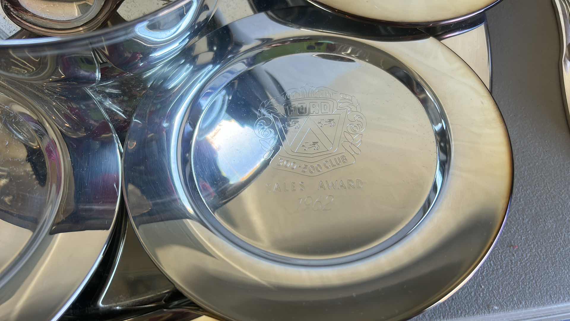 Photo 1 of AVON SILVER PLATED AWARDS- PLATTER WITH BOWL AND SPOON, 8 PLATES, 8 FORKS & 8 SPREADERS