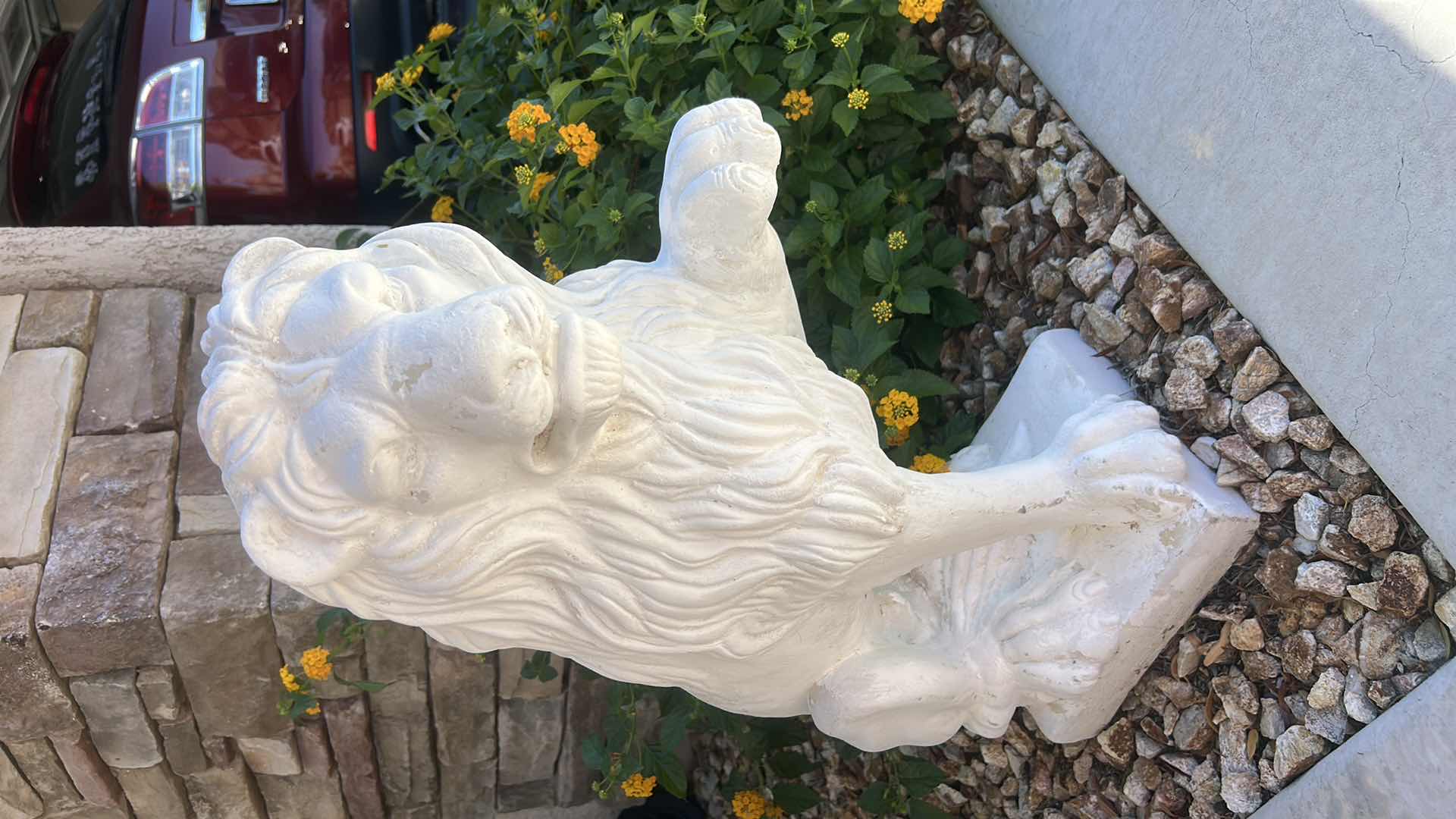 Photo 1 of PAIR OF VERY HEAVY PLASTER LIONS H23”