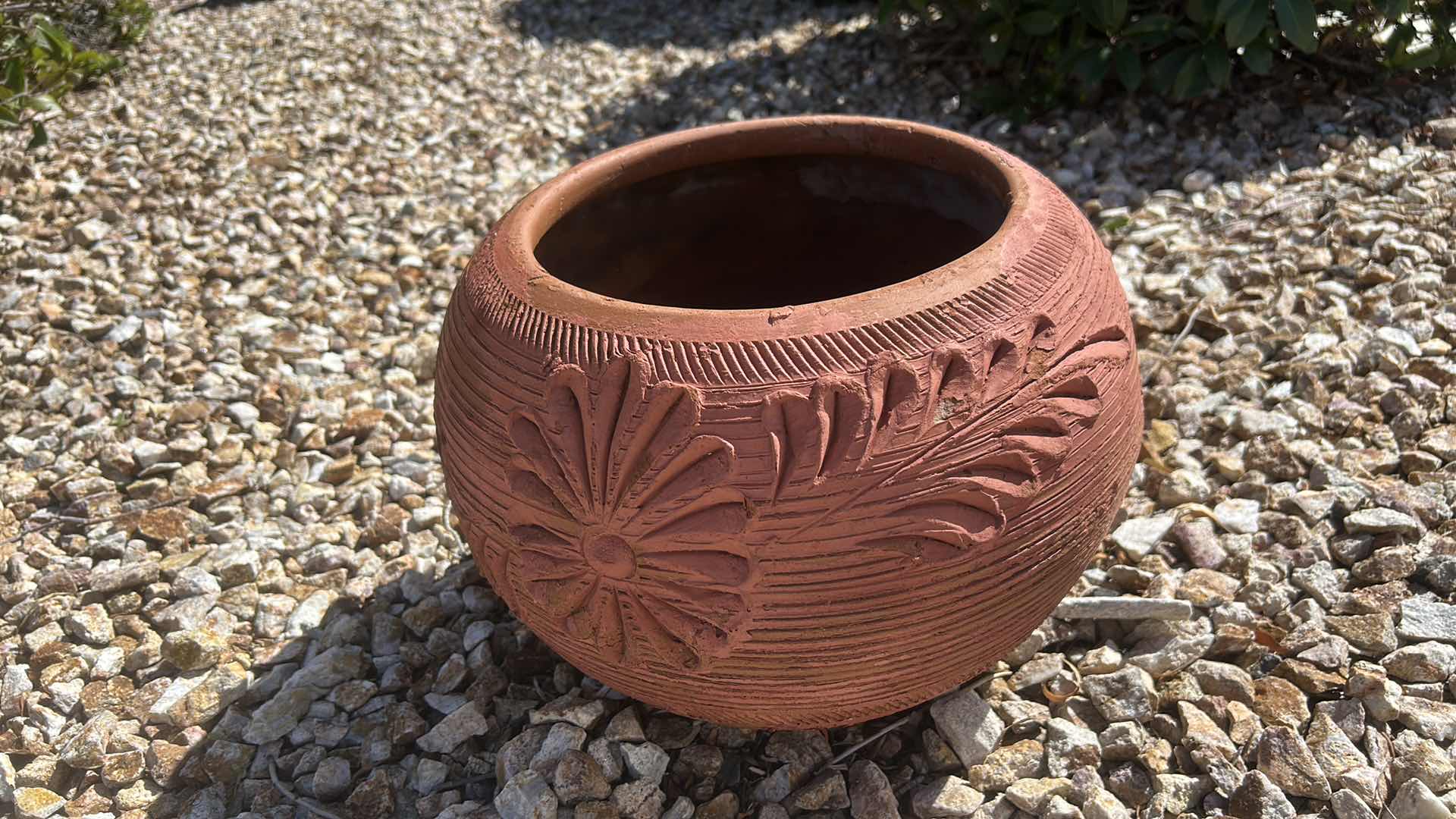 Photo 1 of HEAVY OUTDOOR CLAY POTTERY 16” x 11 1/2”