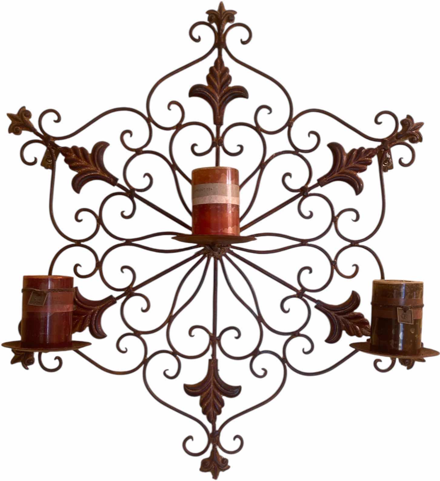 Photo 1 of 3-WALL METAL SCONCES WITH CANDLES LARGEST 18” x 21”