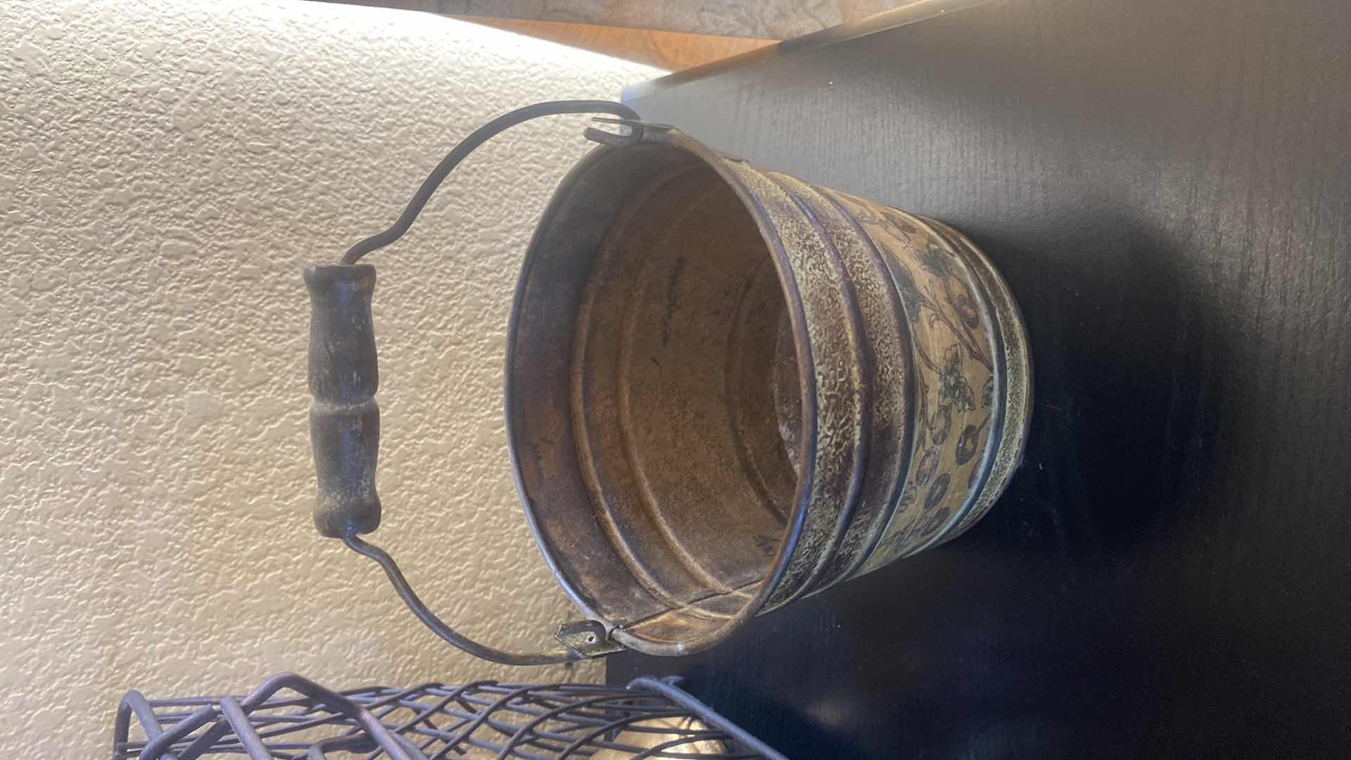 Photo 1 of FARMHOUSE BASKET WITH CANDLES & PAIL BASKET 14” x 10 1/2” H9 1/2”