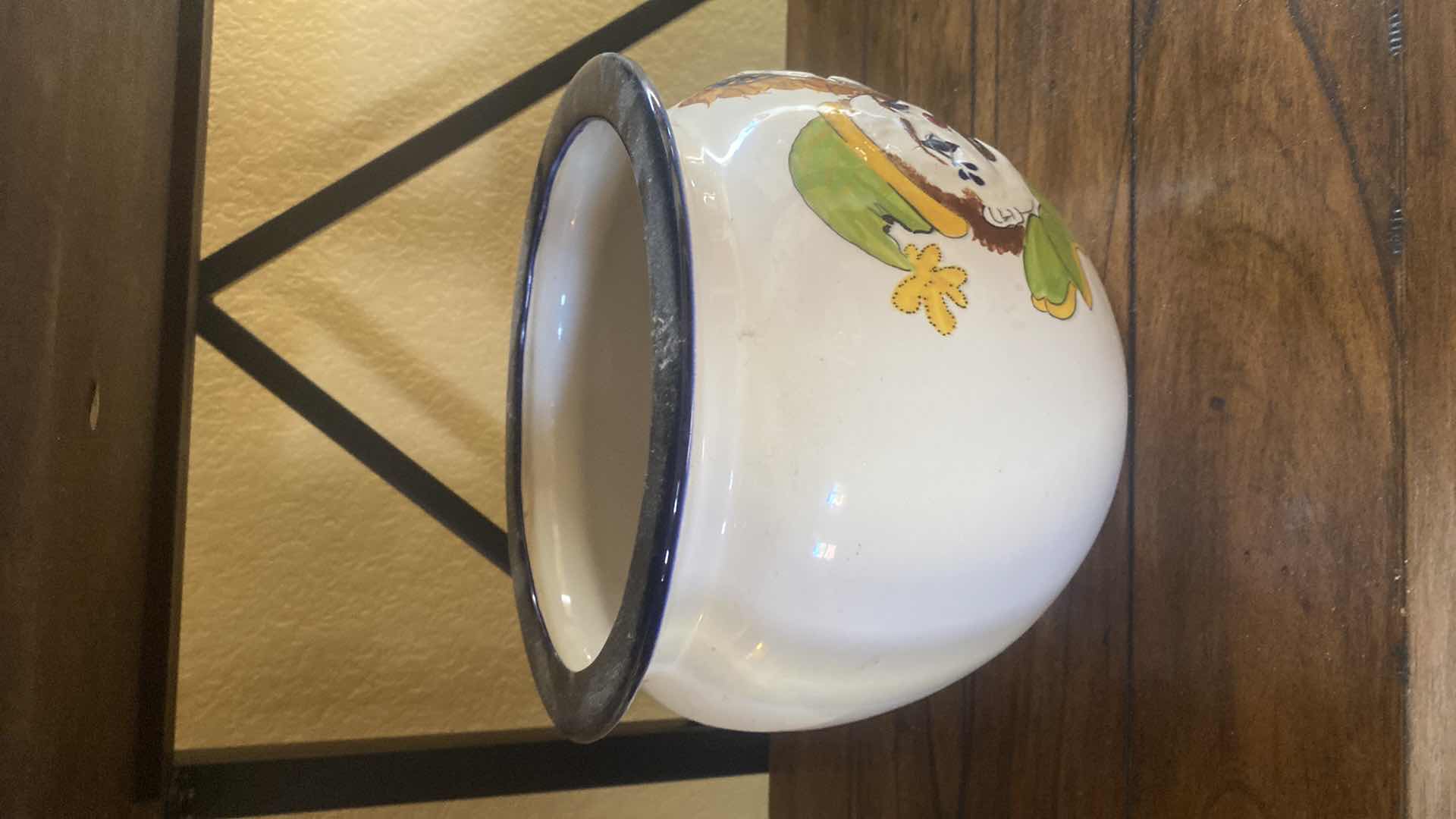 Photo 1 of HAND PAINTED CERAMIC POT WITH CLOWNS 8 1/2” x 7”