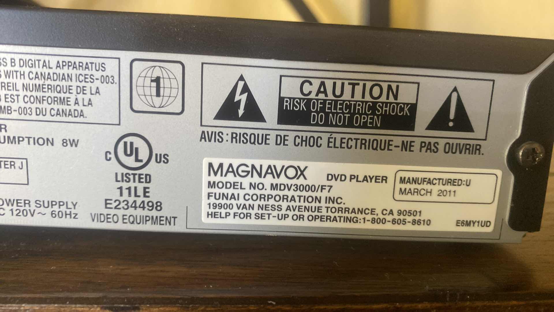 Photo 1 of MAGNAVOX DVD PLAYER WITH REMOTE