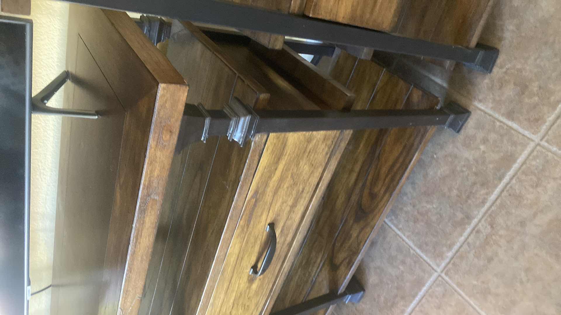 View 3 of DARK WOOD & IRON ENTERTAINMENT CENTER 54“ x 18 1/2“ H30” (two matching pieces available each sold separately)