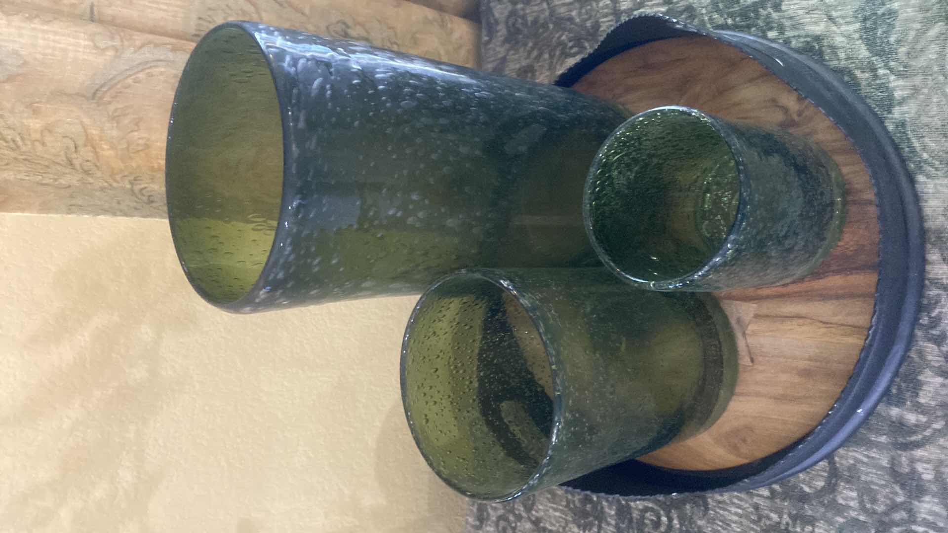 Photo 1 of METAL & WOOD TRAY WITH 3 GLASS CANDLE HOLDERS H13”