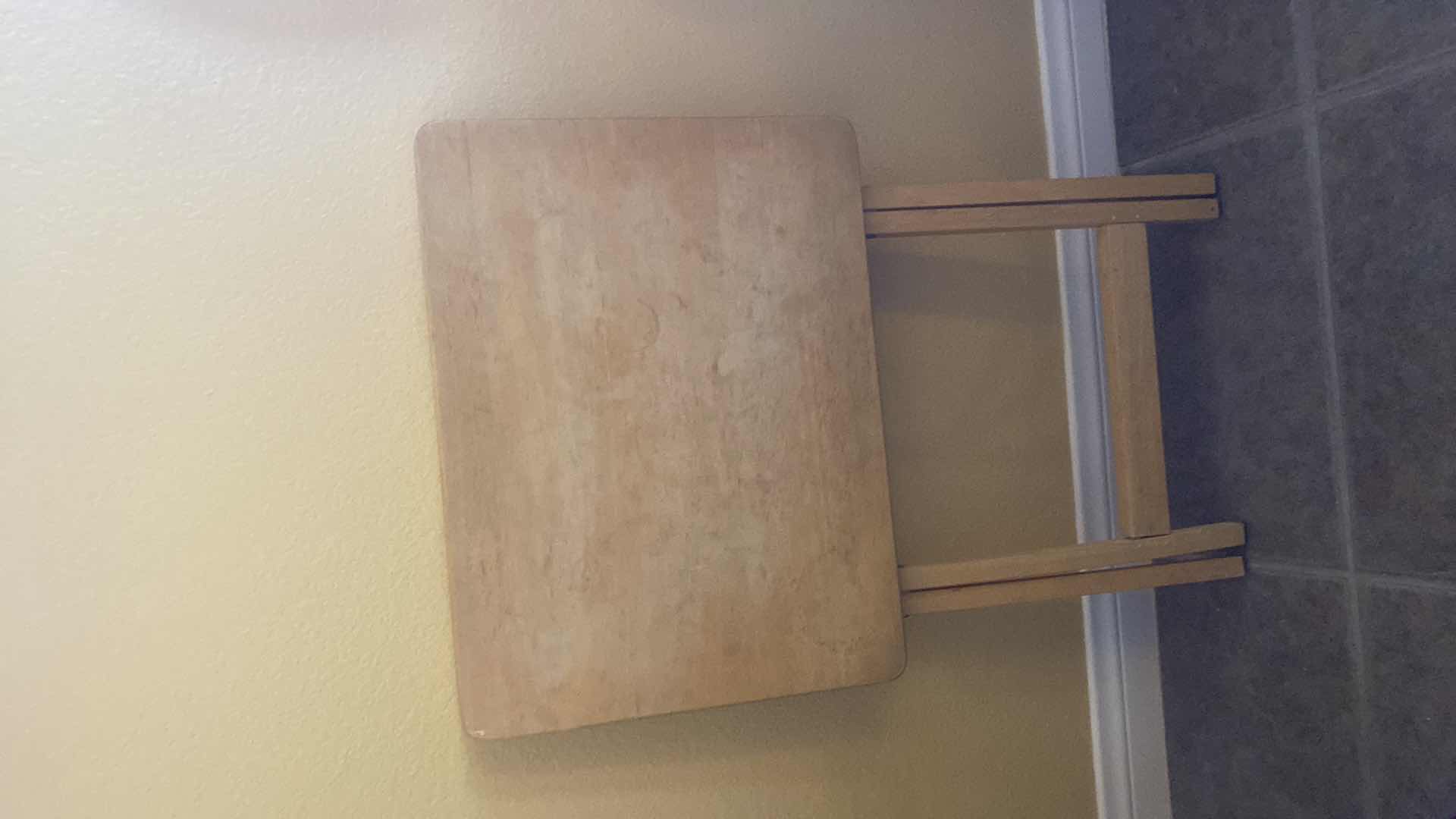 Photo 1 of METAL MAGAZINE RACK & WOOD TV TRAY TABLE RACK MEASURES 15“ x 13“ H24”