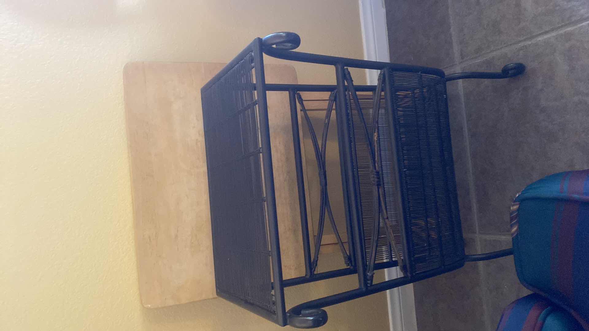 Photo 1 of METAL MAGAZINE RACK & WOOD TV TRAY TABLE RACK MEASURES 15“ x 13“ H24”