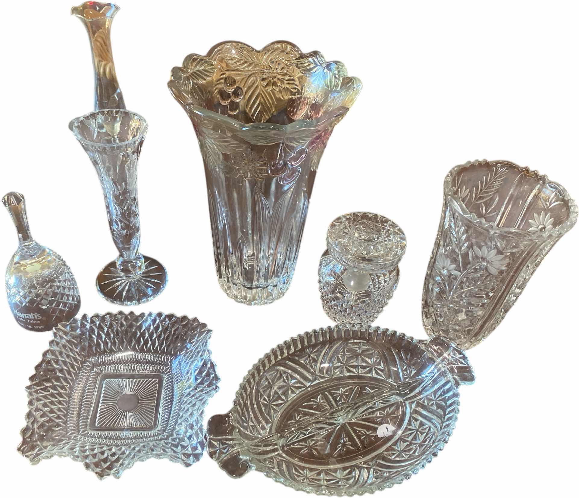 Photo 1 of 7 CRYSTAL VASES JAM JAR SMALL SERVE PLATES TALLEST 10”