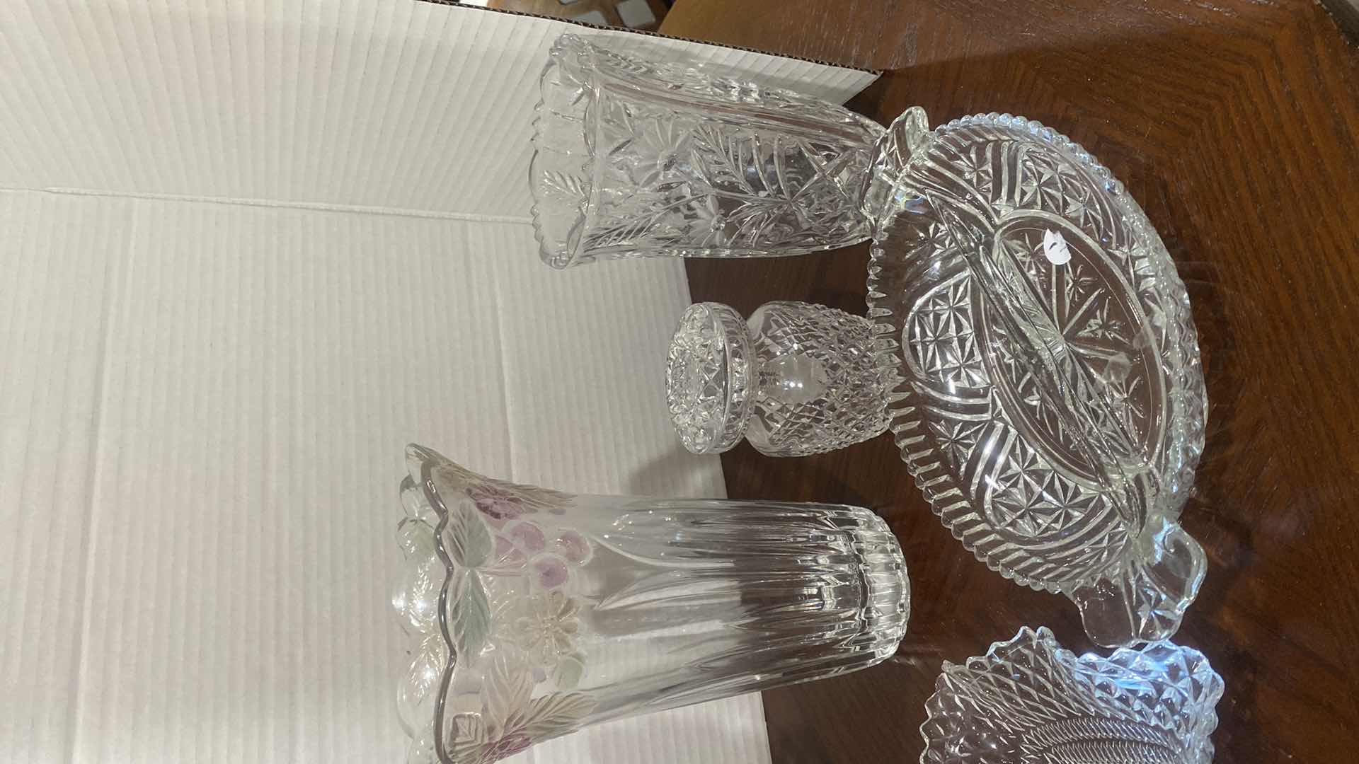 Photo 1 of 7 CRYSTAL VASES JAM JAR SMALL SERVE PLATES TALLEST 10”