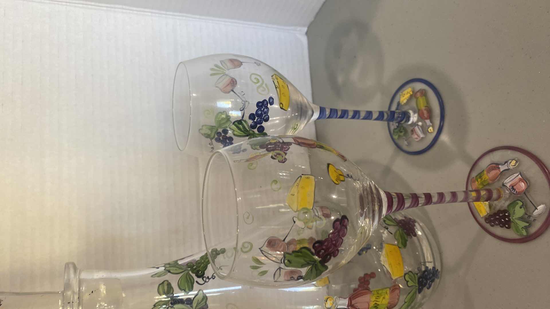 Photo 1 of HANDPRINTS GLASS DECANTER WITH 3 WINE GLASSES