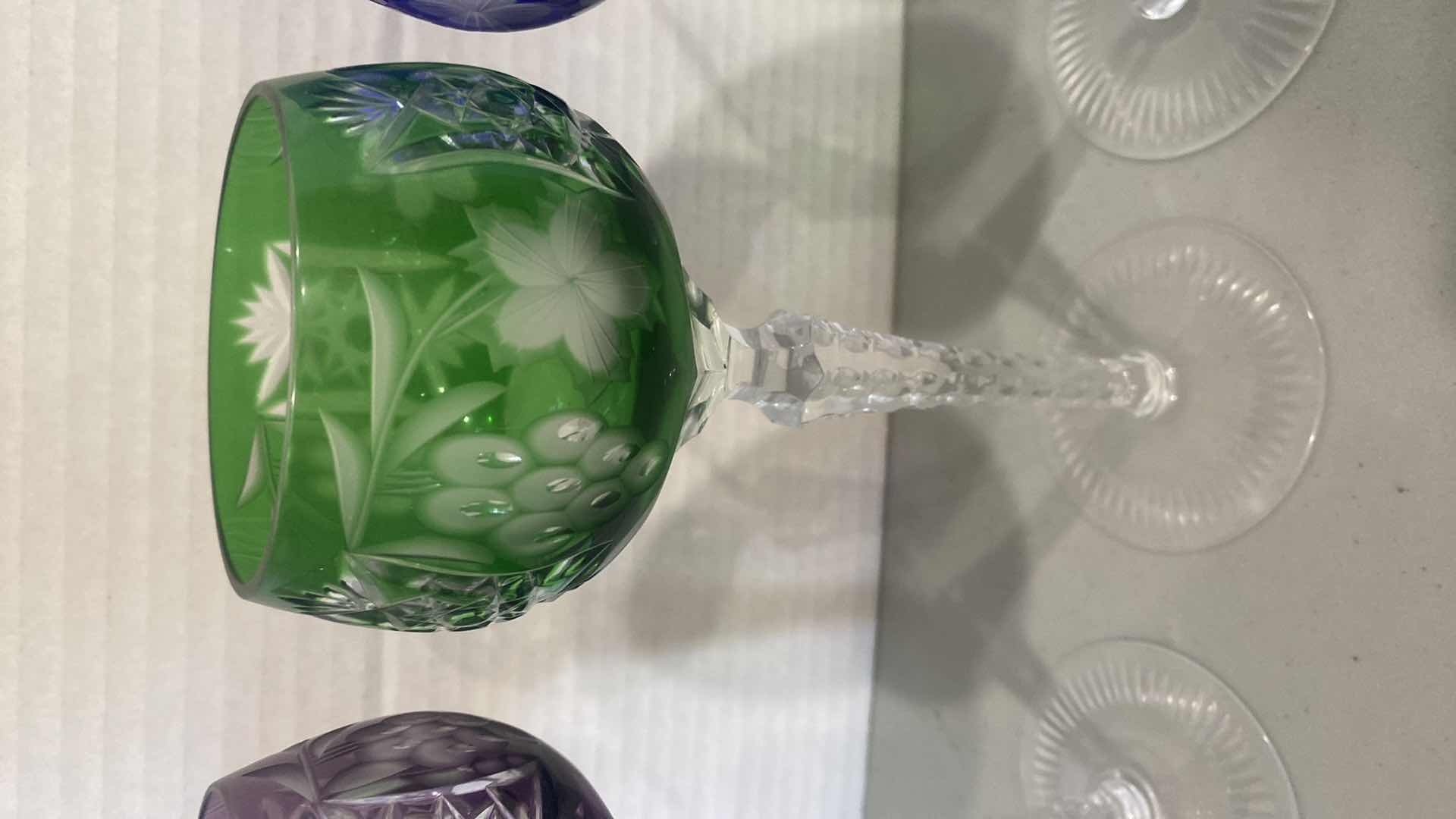 Photo 1 of 4 COLORED CRYSTAL WINE GLASSES (no BRAND marks)