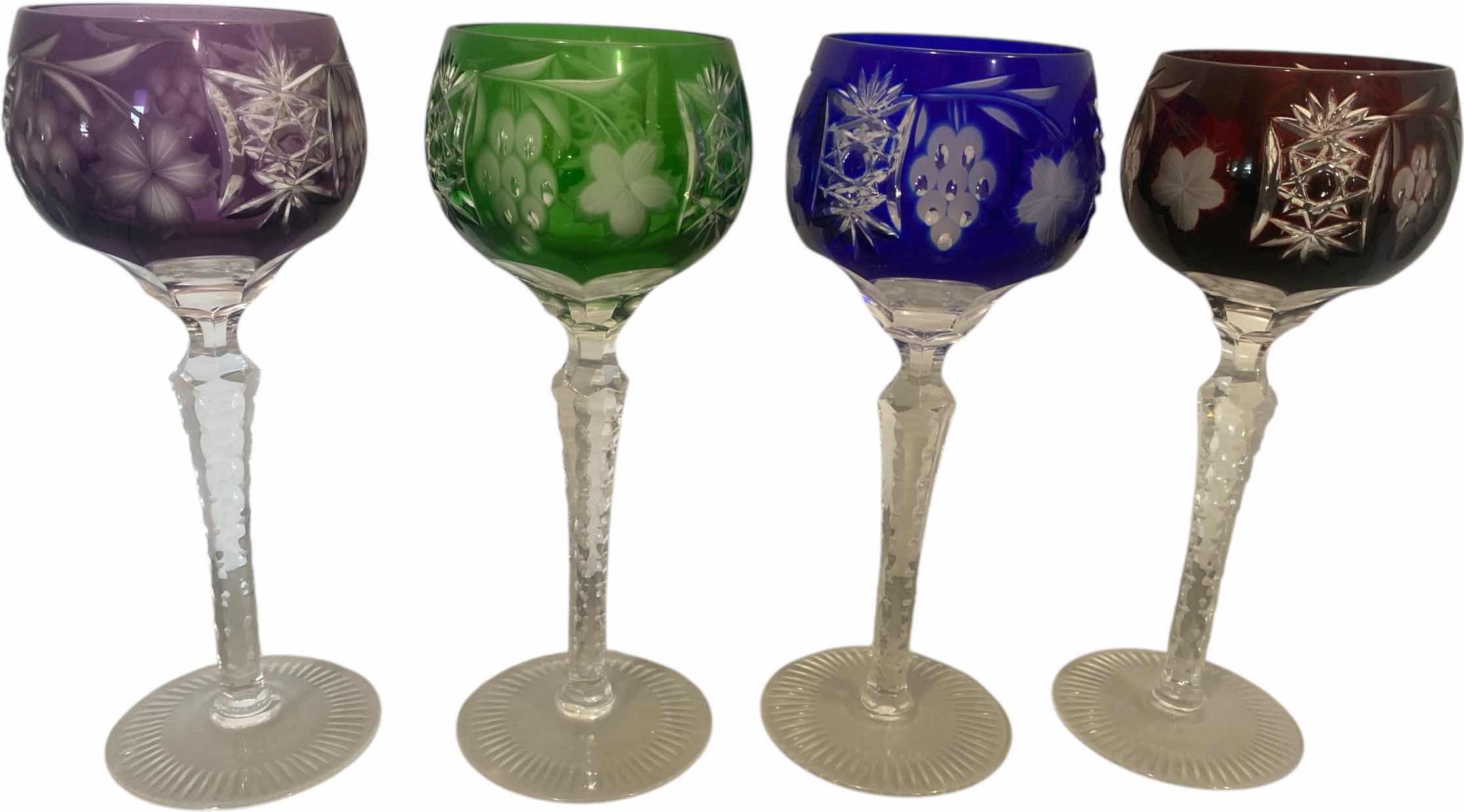 Photo 1 of 4 COLORED CRYSTAL WINE GLASSES (no BRAND marks)