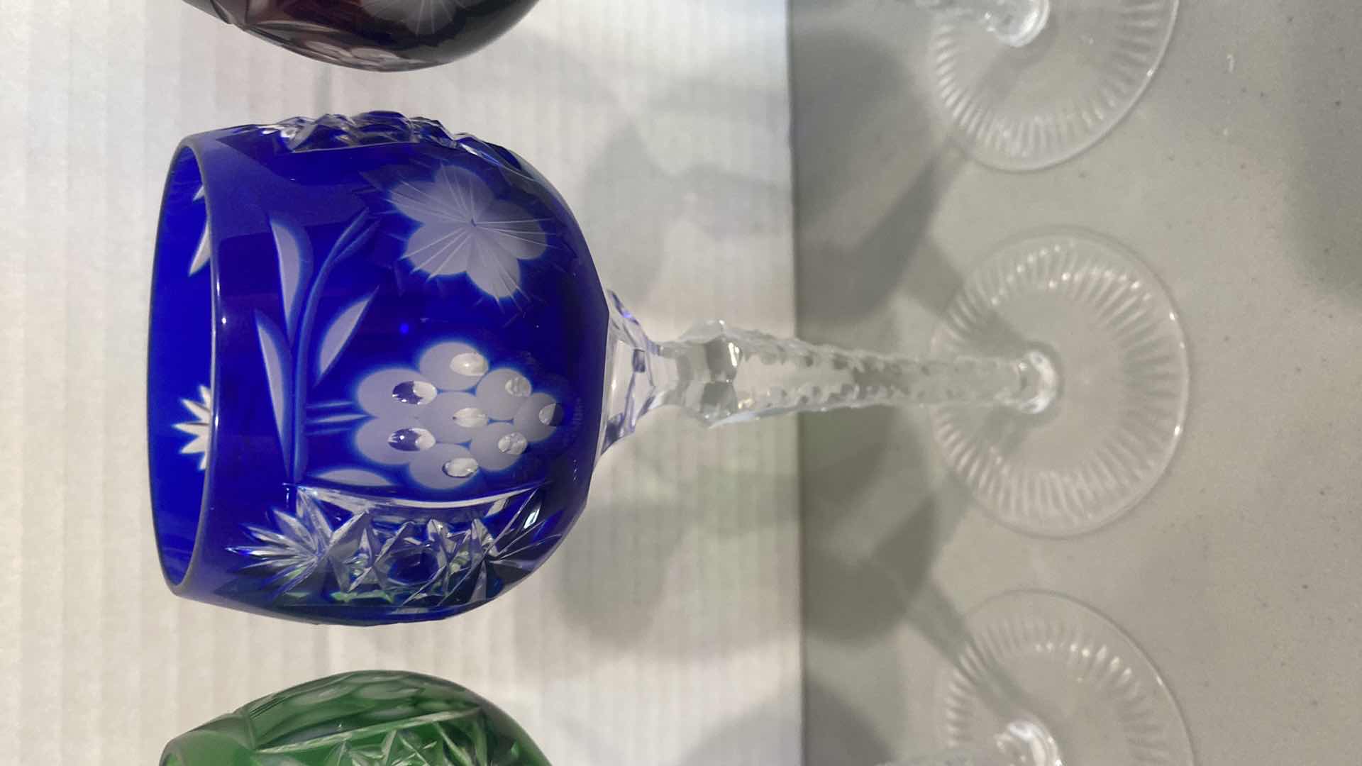 Photo 1 of 4 COLORED CRYSTAL WINE GLASSES (no BRAND marks)