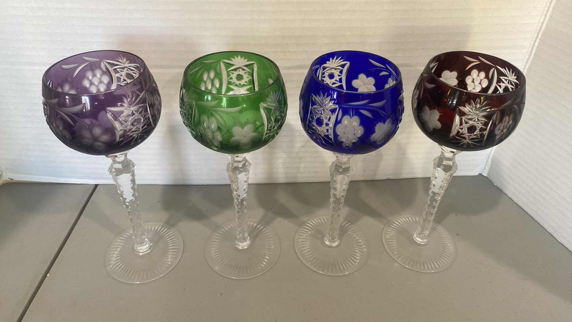 Photo 1 of 4 COLORED CRYSTAL WINE GLASSES (no BRAND marks)