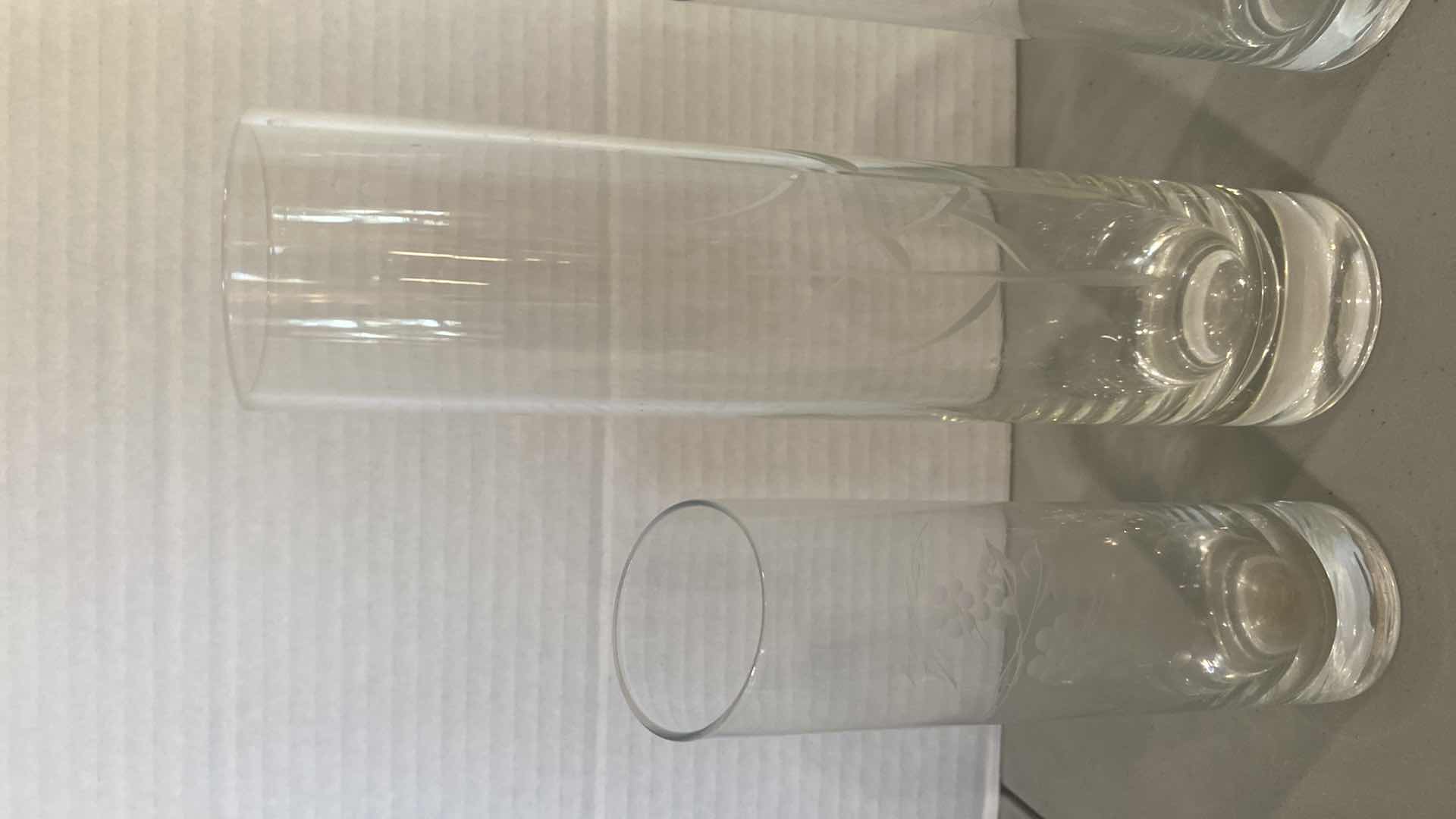 Photo 1 of ETCHED GLASS BELL & 3 BUD VASES H10”