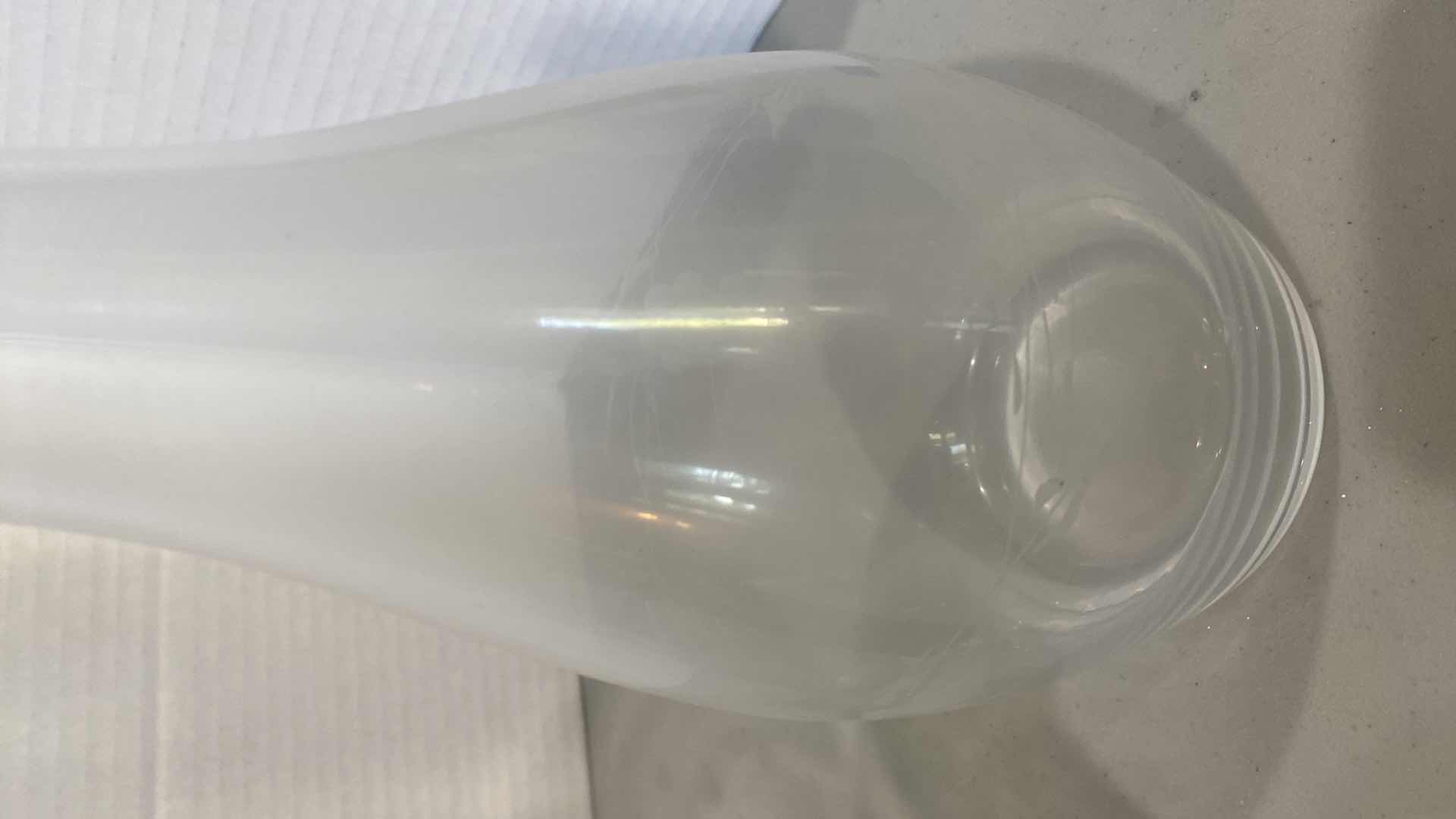 Photo 1 of ETCHED GLASS DECANTER & 3 VASES H14”