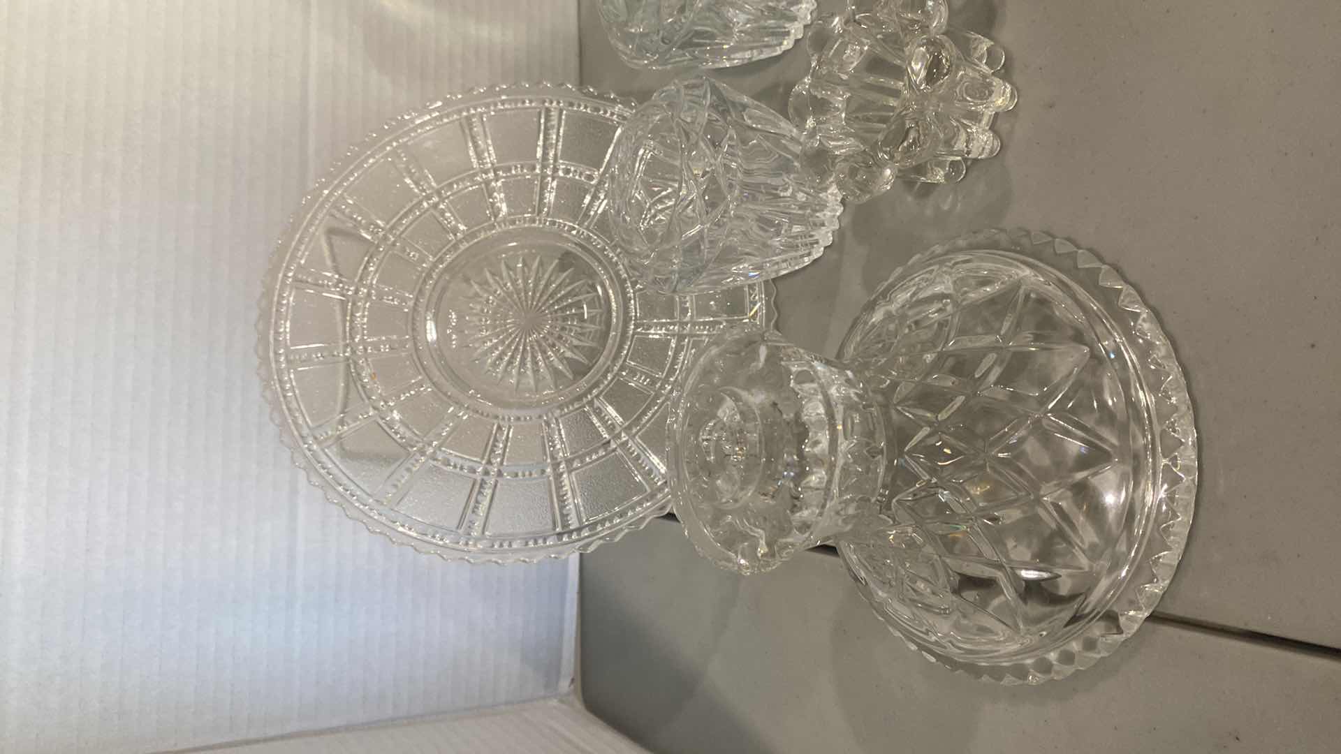 Photo 1 of 17 GLASS & CRYSTAL SMALL SERVE PLATES CANDLESTICKS & SALT & PEPPER