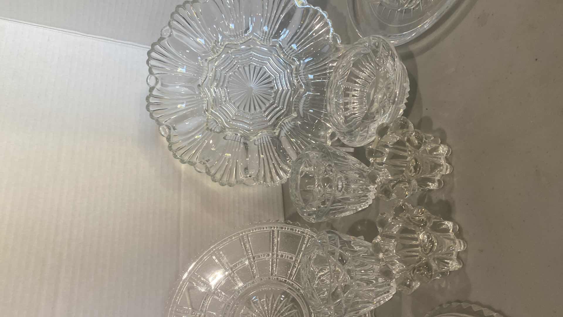 Photo 1 of 17 GLASS & CRYSTAL SMALL SERVE PLATES CANDLESTICKS & SALT & PEPPER