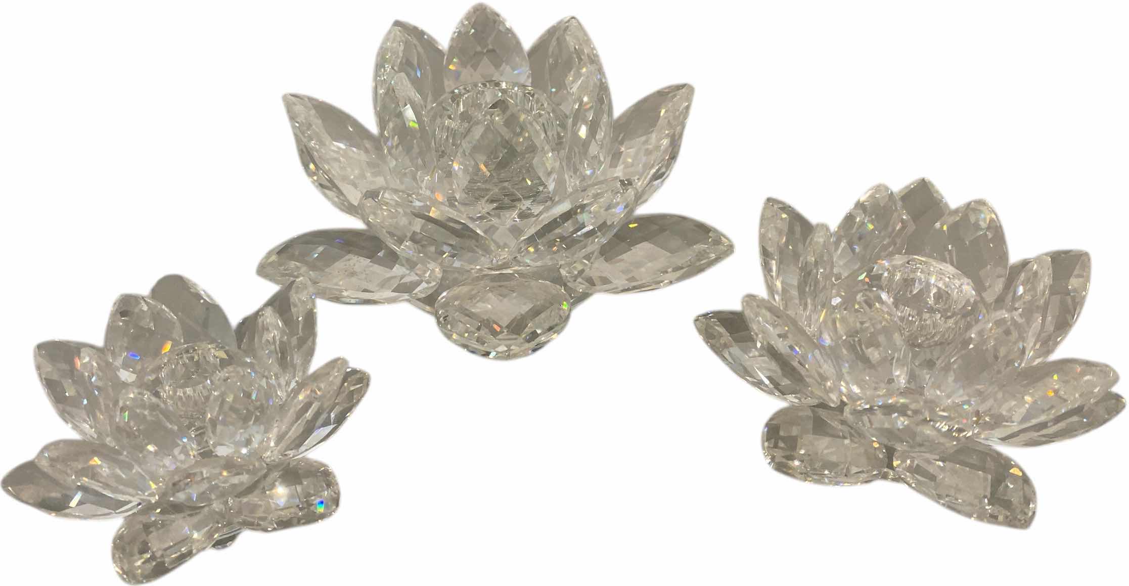 Photo 1 of LEADED GLASS FLORAL 3 PIECE CANDLE HOLDERS