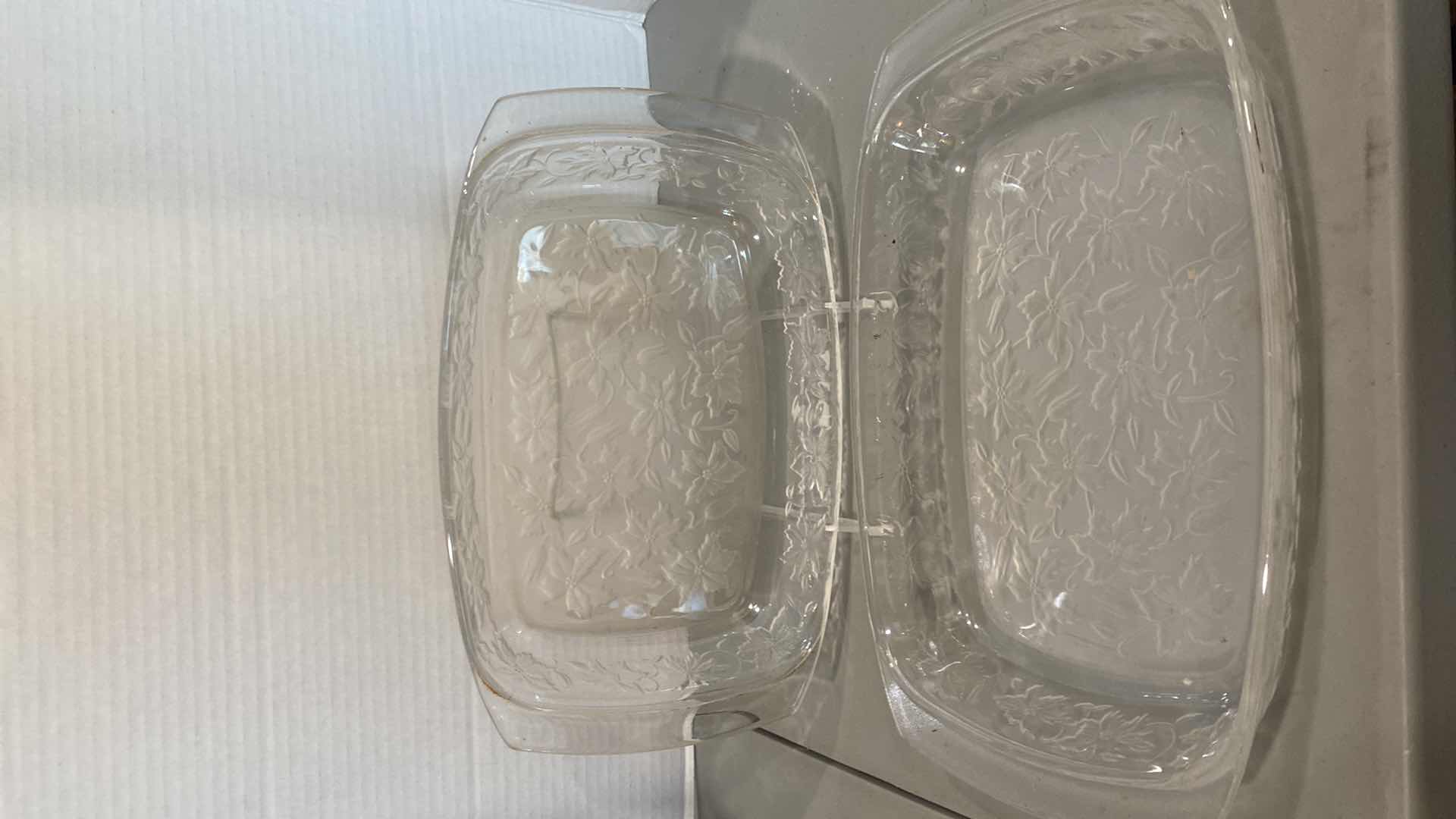 Photo 1 of POINSETTIA EMBOSSED GLASS BAKING DISHES & 2 PLATTERS