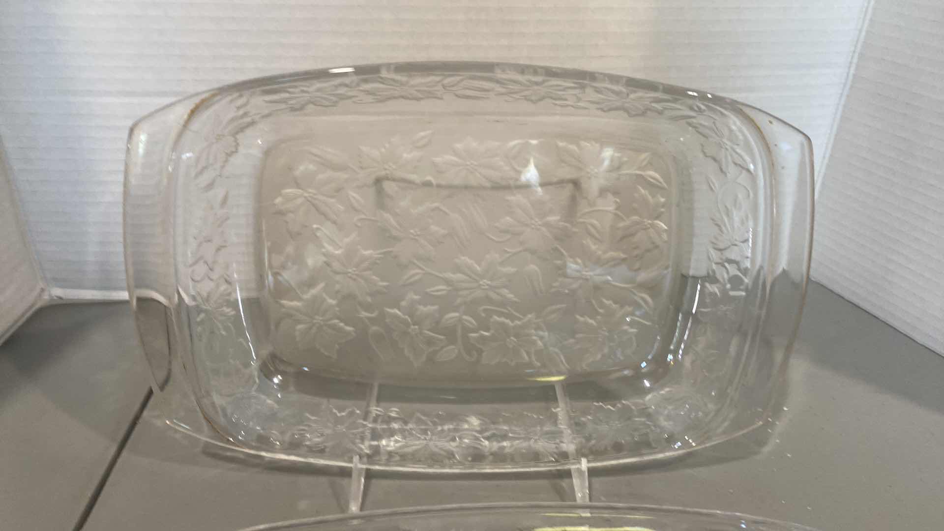 Photo 1 of POINSETTIA EMBOSSED GLASS BAKING DISHES & 2 PLATTERS