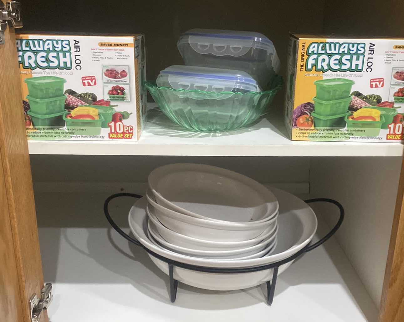 Photo 1 of CONTENTS OF CABINET -CERAMICS C BAKEWARE WITH BOWLS & PLASTIC STORAGE