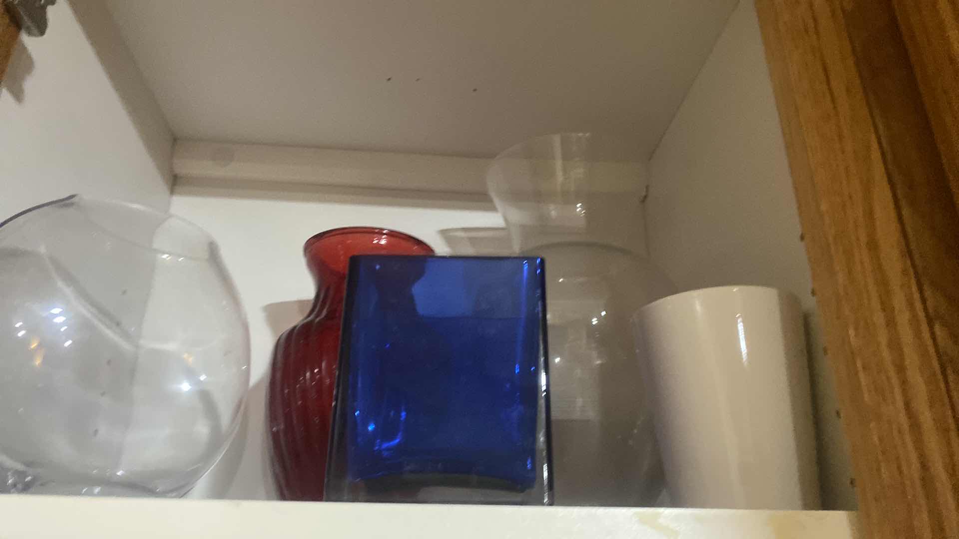 Photo 1 of CONTENTS OF CABINET - VASES L, DUCKHORN BOTTLE & MORE