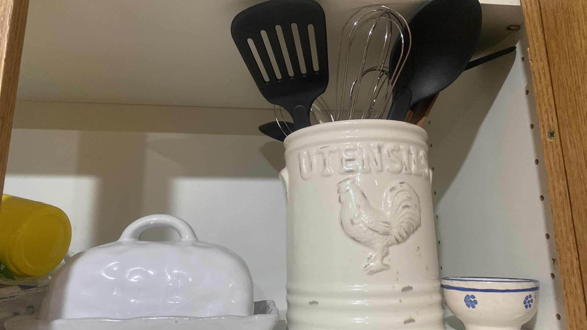 Photo 1 of CONTENTS OF CABINET - CANISTERS & COOKING TOOLS