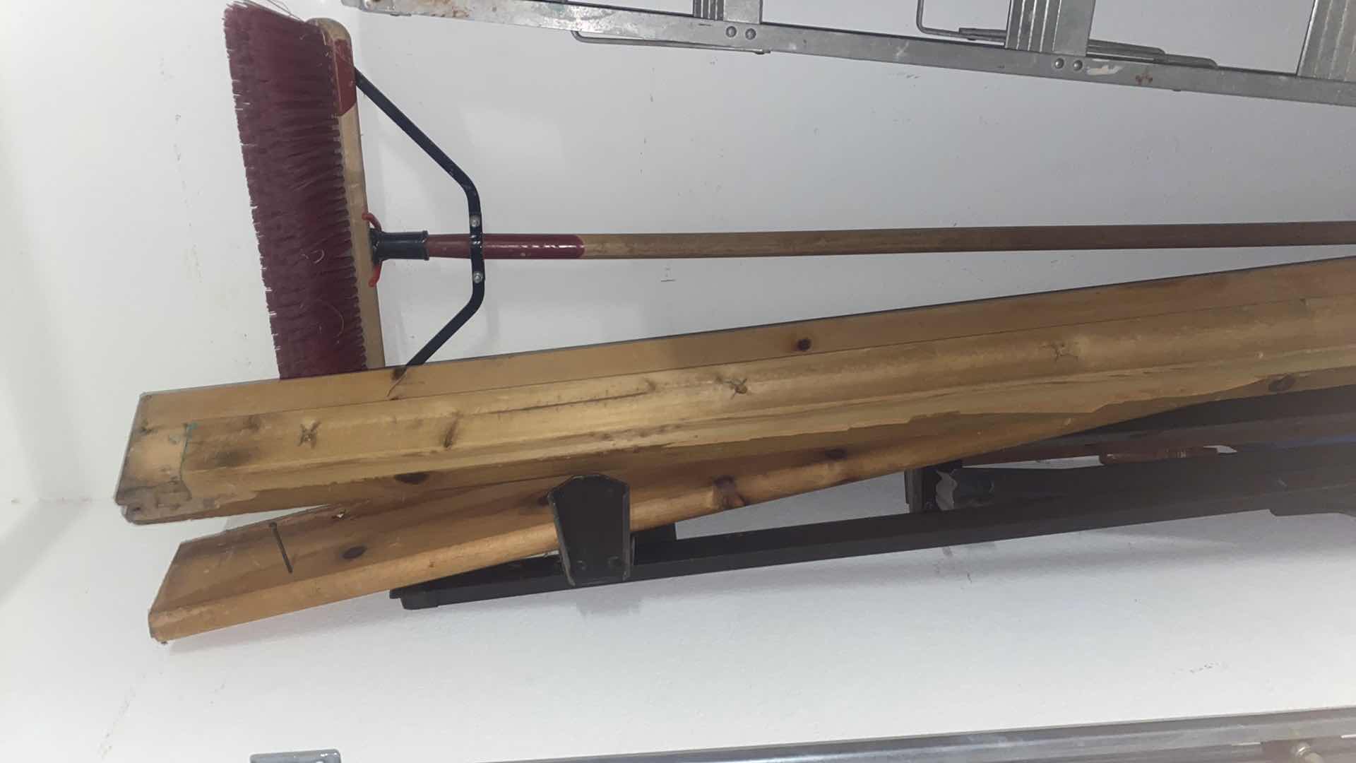 Photo 1 of BED FRAME , WOOD, PUSH BROOM & 6’ ALUMINUM LADDER