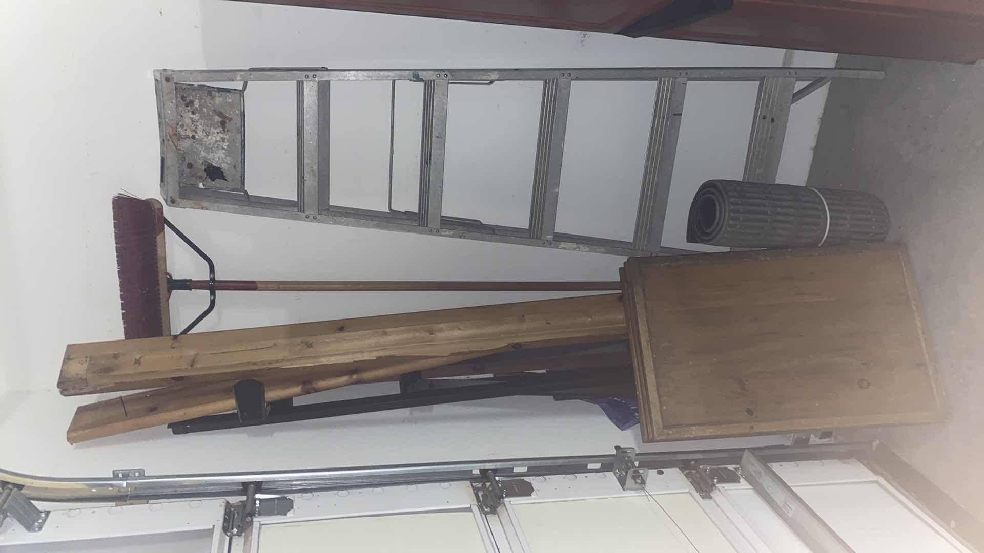 Photo 1 of BED FRAME , WOOD, PUSH BROOM & 6’ ALUMINUM LADDER