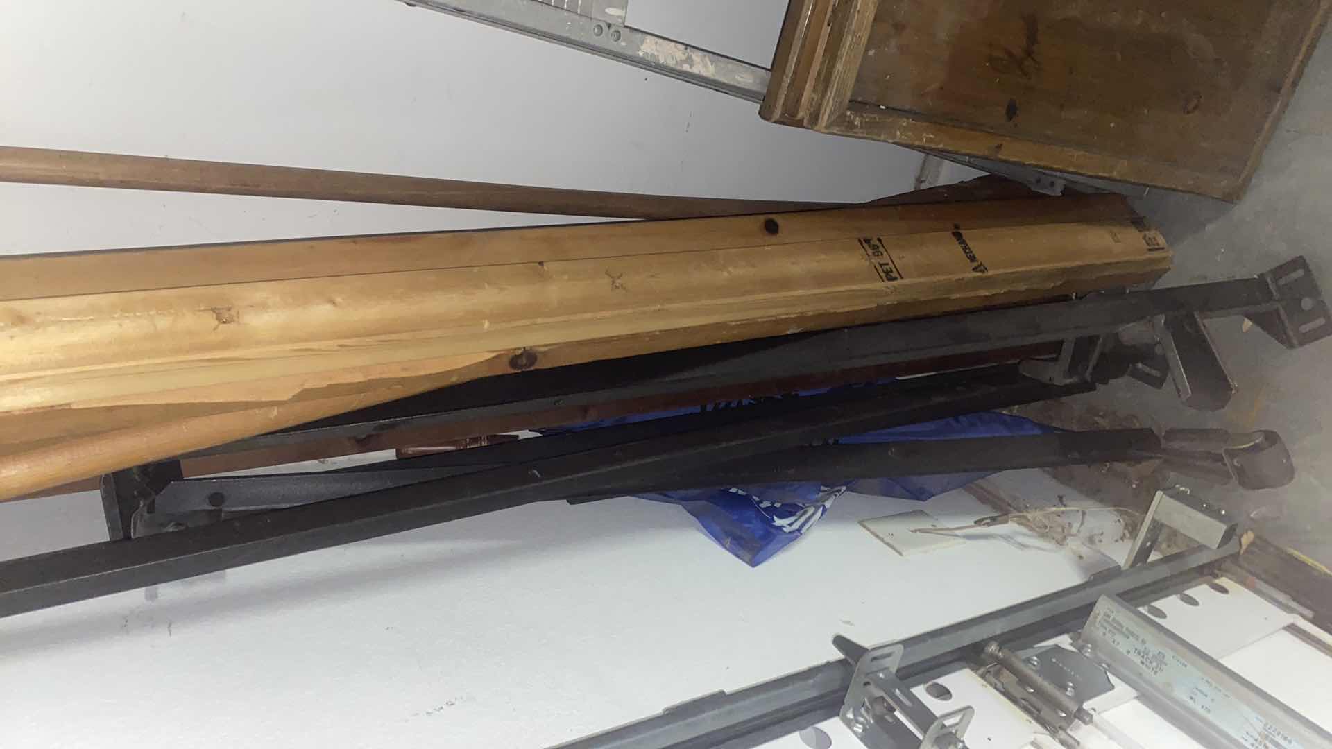 Photo 1 of BED FRAME , WOOD, PUSH BROOM & 6’ ALUMINUM LADDER