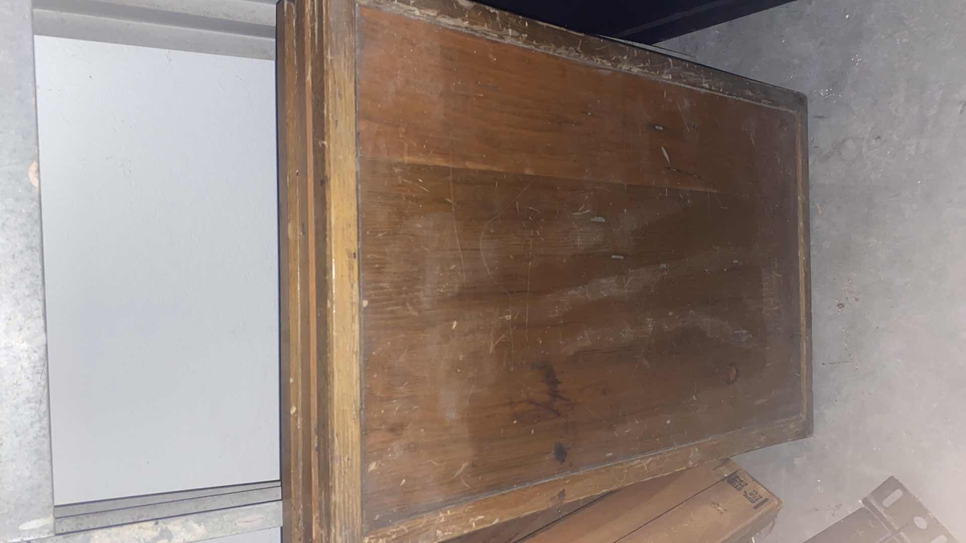 Photo 1 of BED FRAME , WOOD, PUSH BROOM & 6’ ALUMINUM LADDER