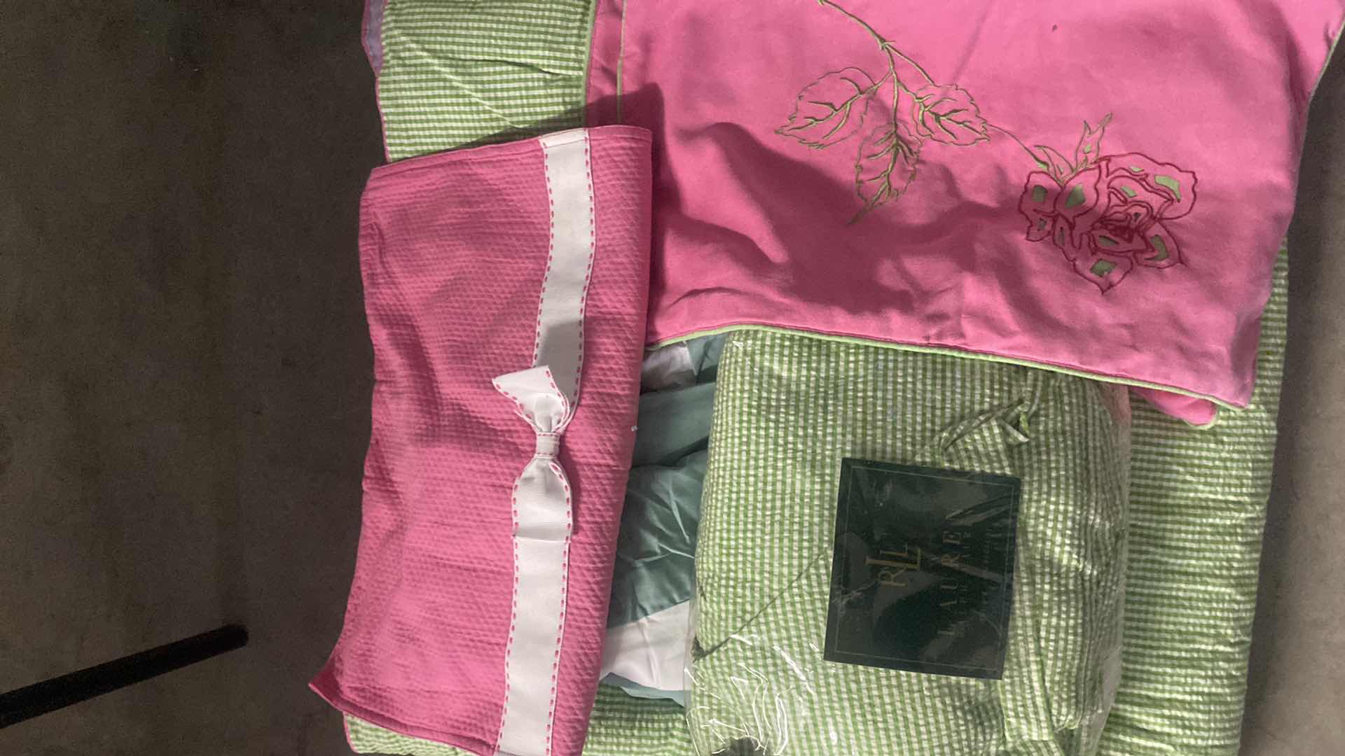 Photo 1 of KING SIZE COMFORTER WITH BED SKIRT AND 4 SMALL PILLOW COVERS (includes tote)