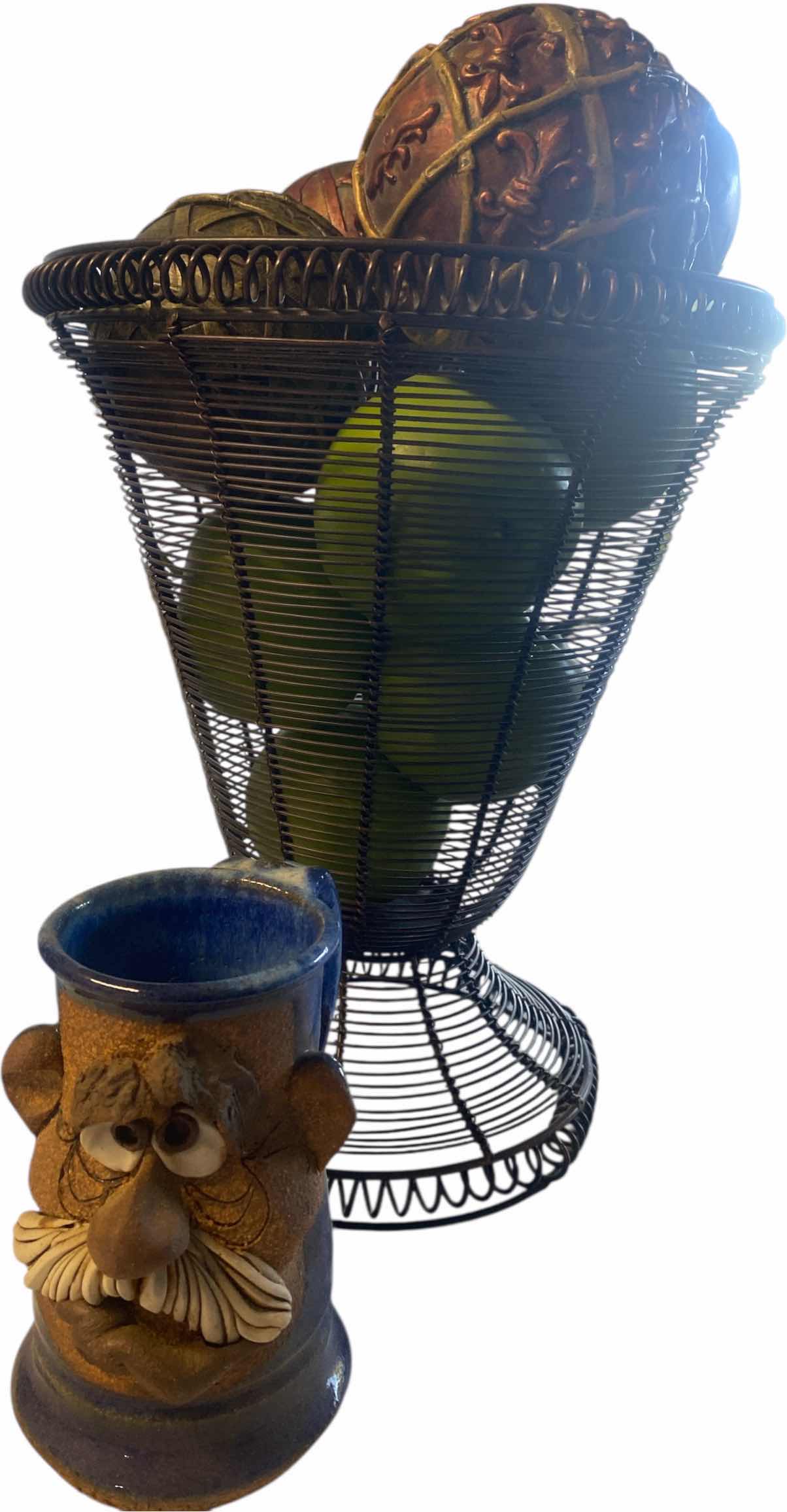 Photo 1 of METAL BASKET WITH FAUX APPLES & BALLS & POTTERY MUG H12”