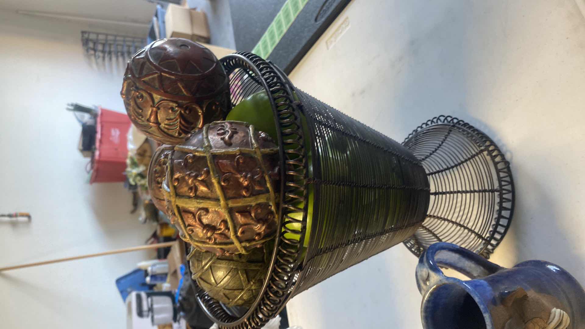 Photo 1 of METAL BASKET WITH FAUX APPLES & BALLS & POTTERY MUG H12”